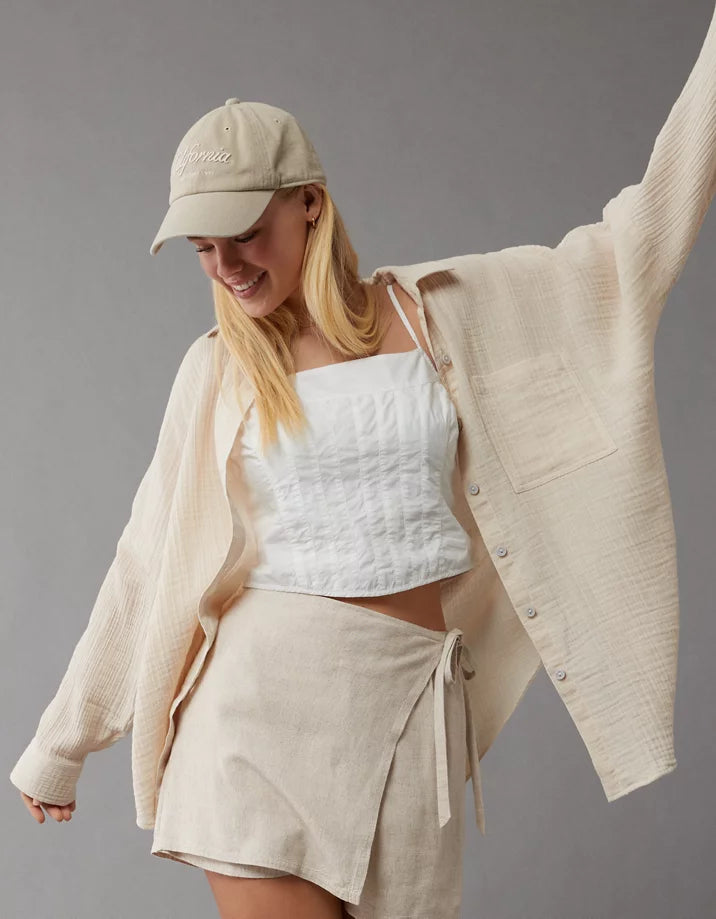 Oversized Cotton Gauze Button Up (M)
