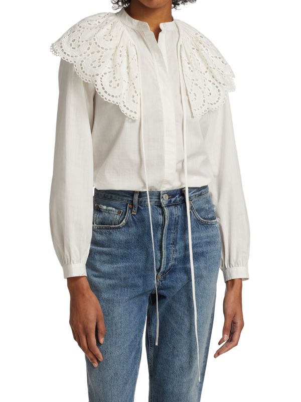Rebecca Taylor Eyelet Collared Top (S)