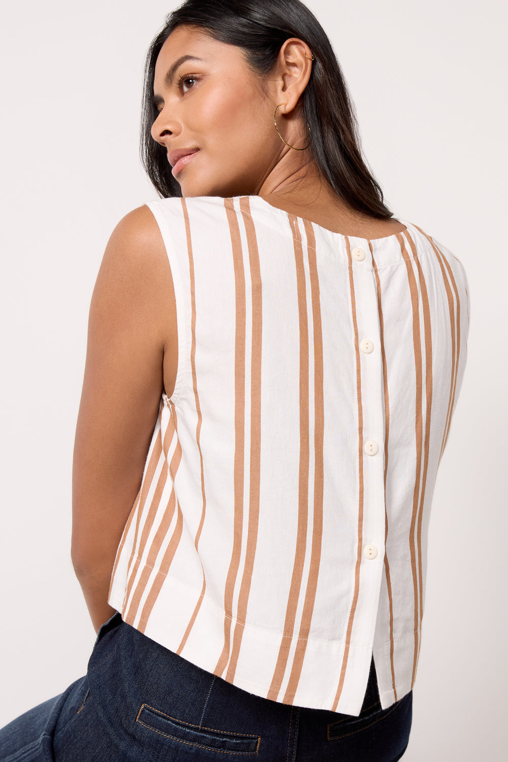 Cloth & Stone Striped Button Back Tank (S)