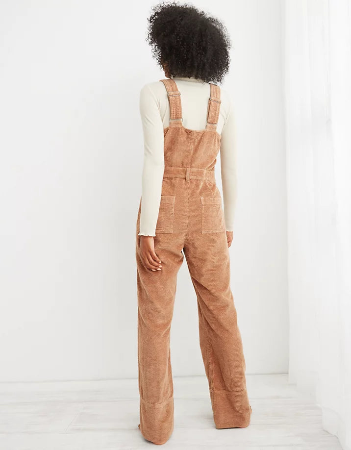 Aerie Cord Kick Flare Overalls (M)