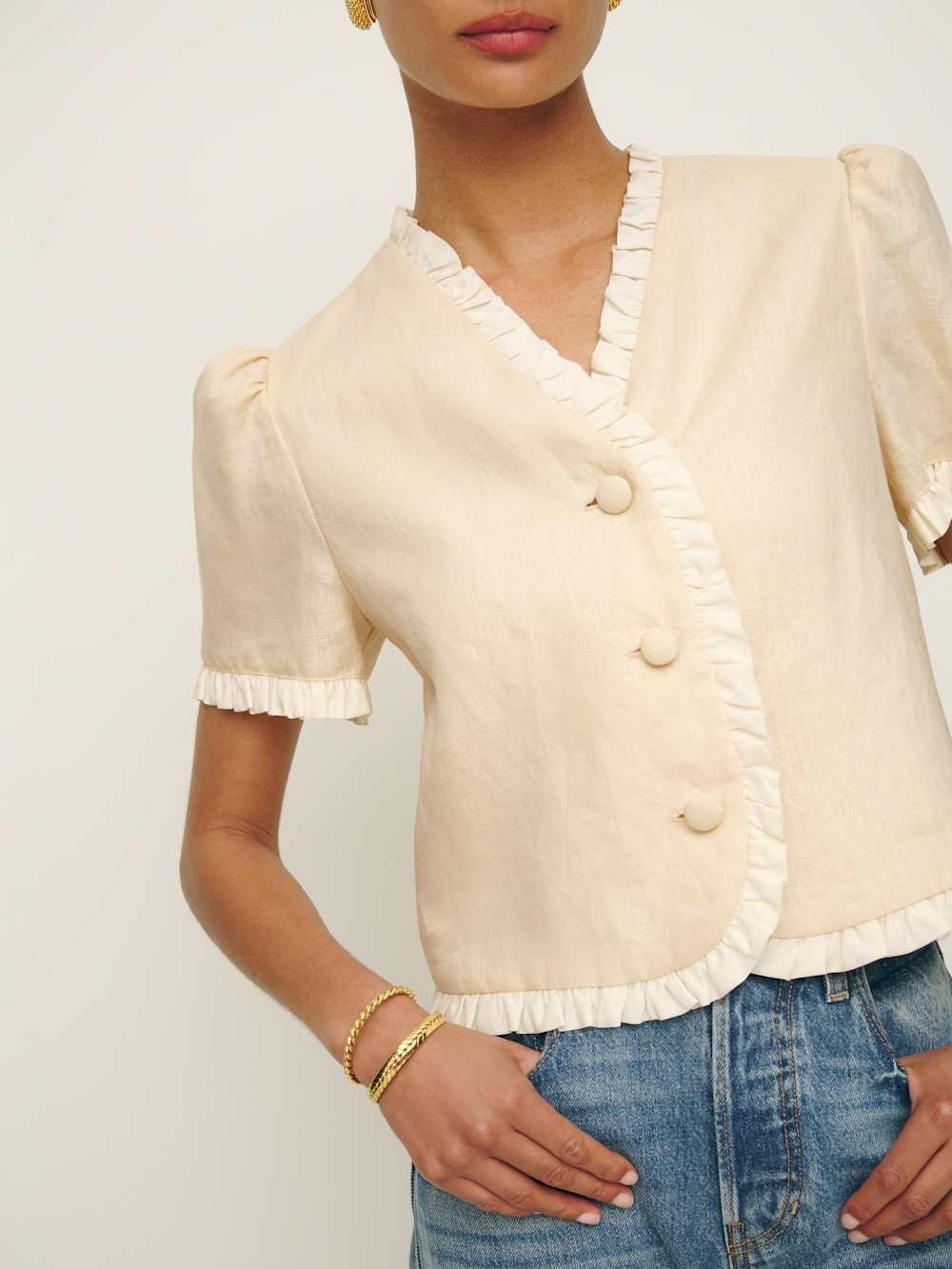 Reformation Linen Ruffle Top (M)