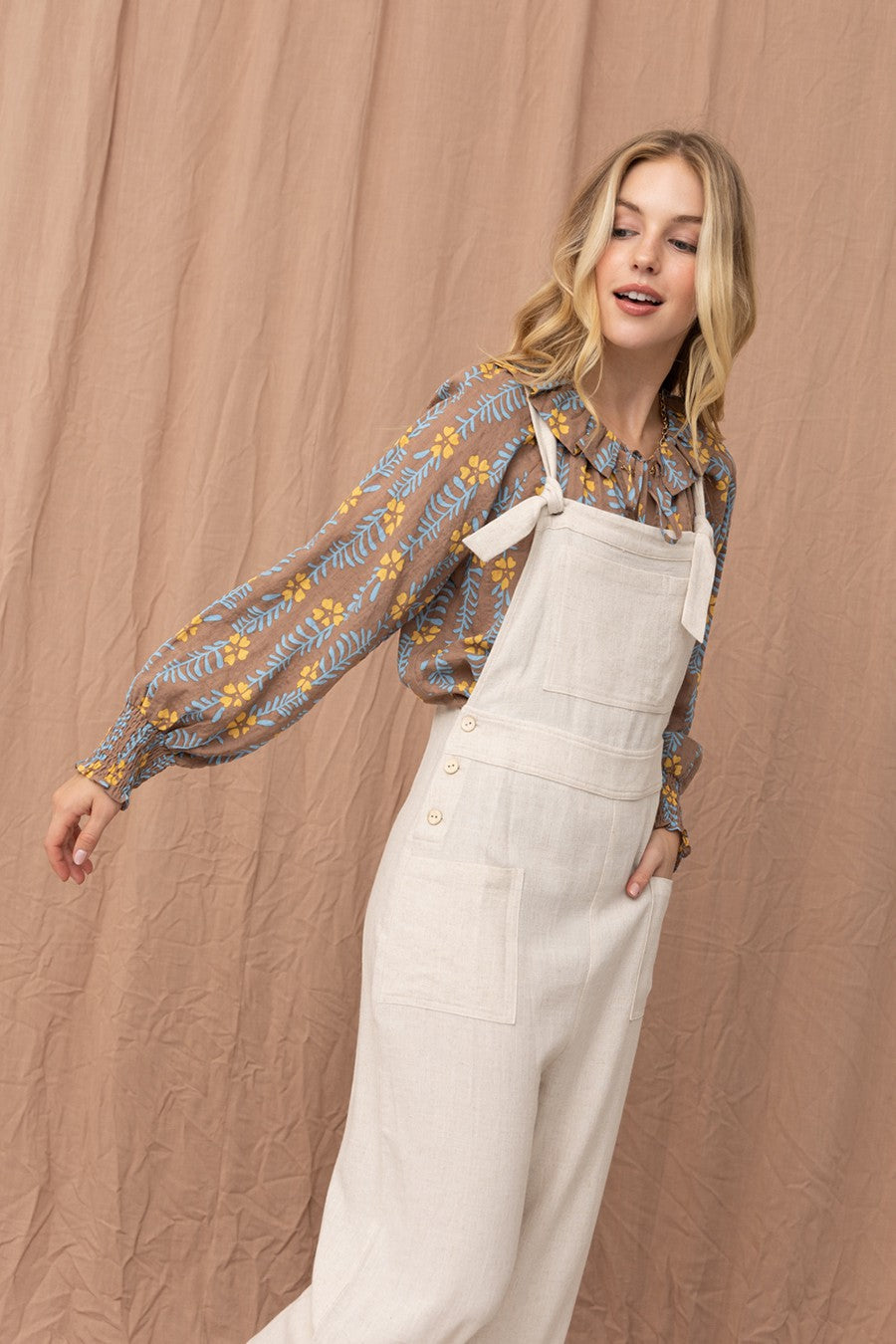 Linen Blend Relaxed Overalls (M)