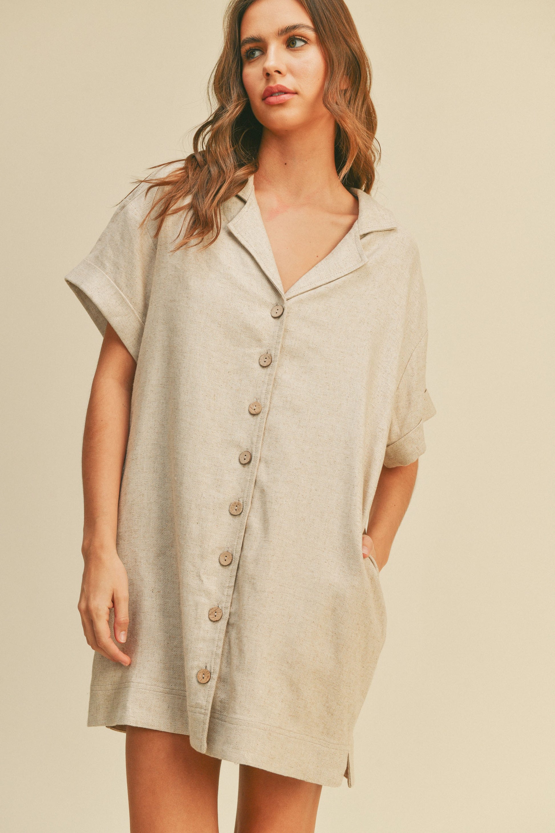 Miou Muse Oat Linen Blend Dress (M)
