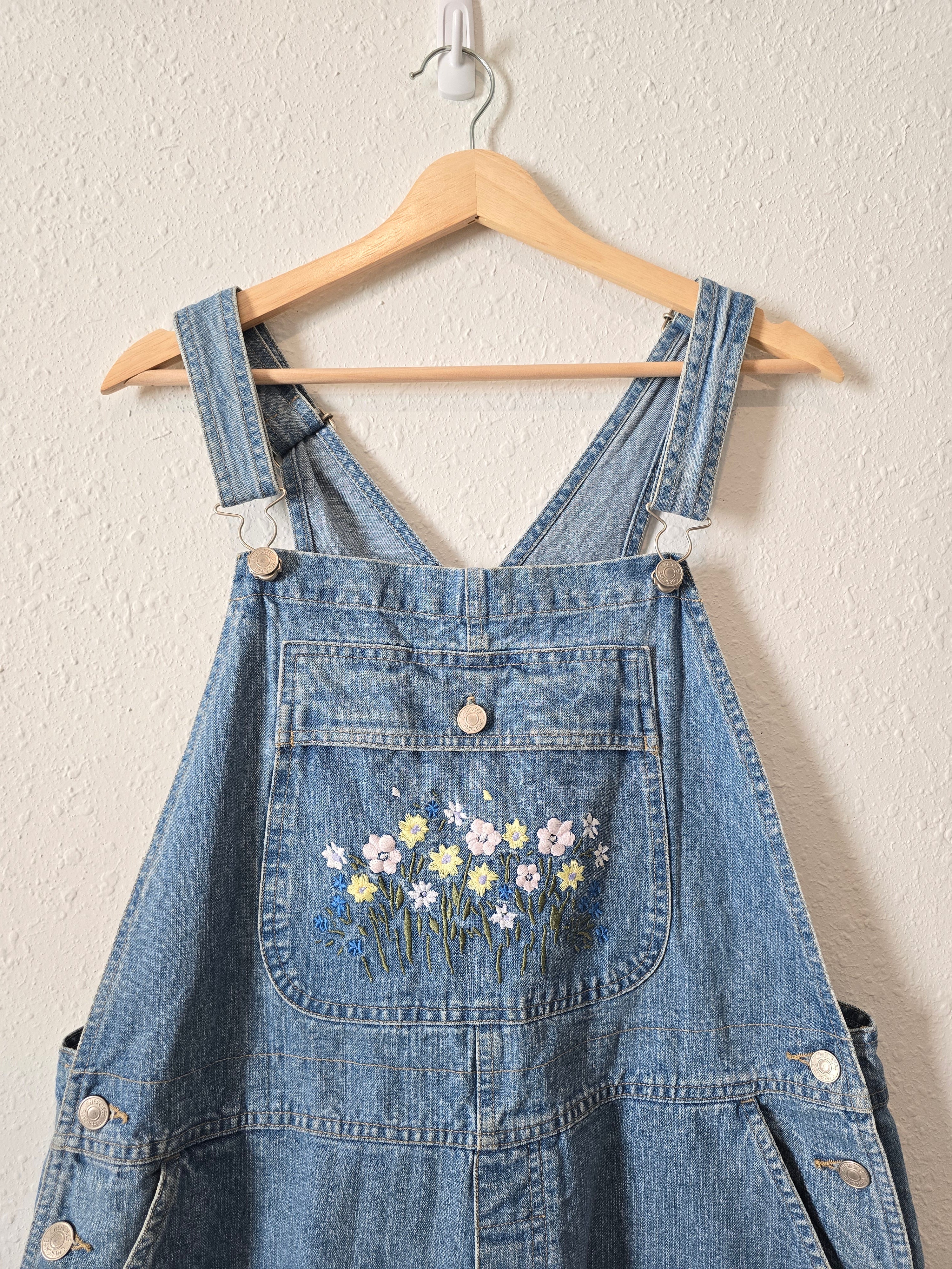 Vintage Floral Denim Shortalls (L)