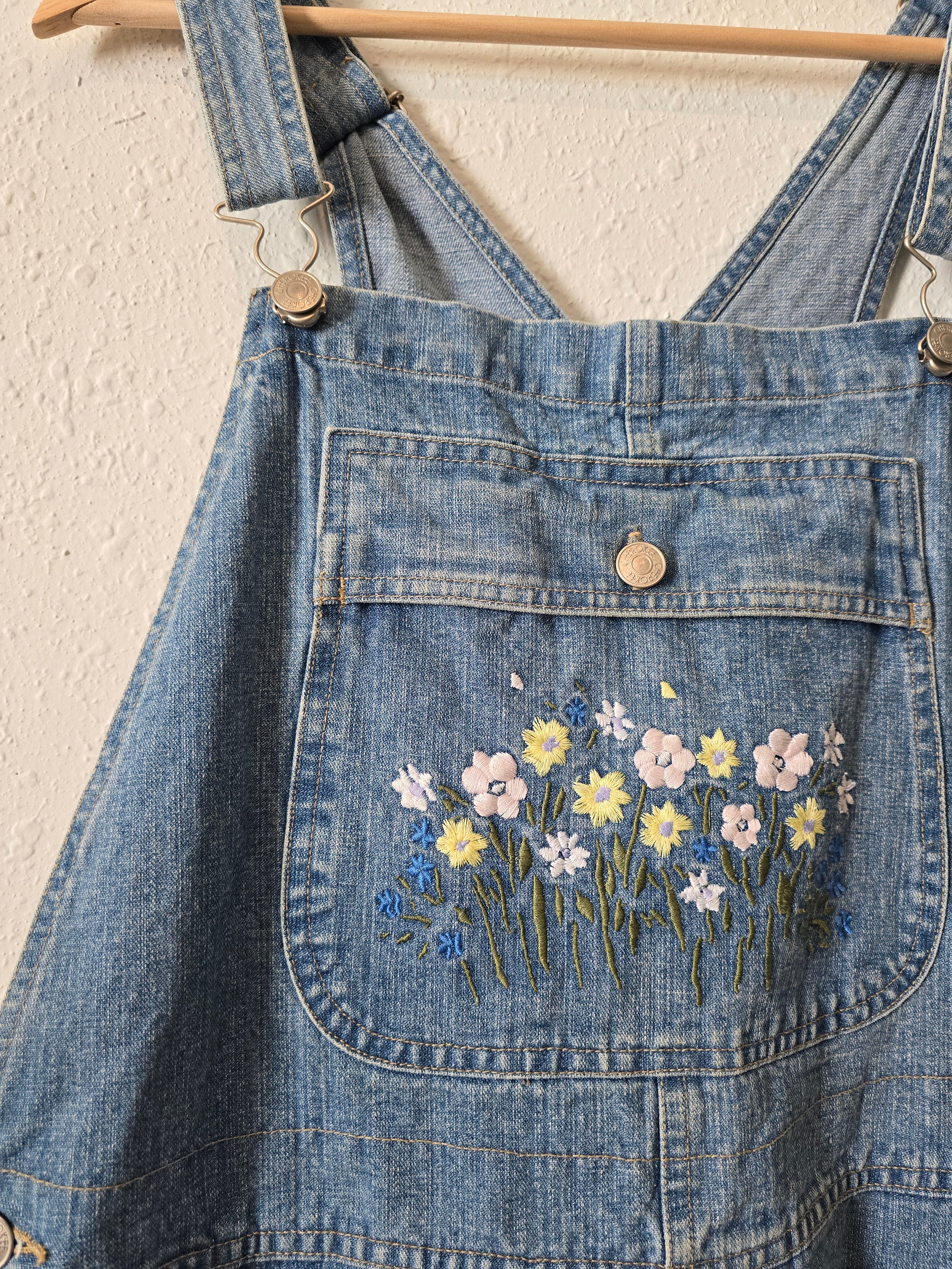 Vintage Floral Denim Shortalls (L)