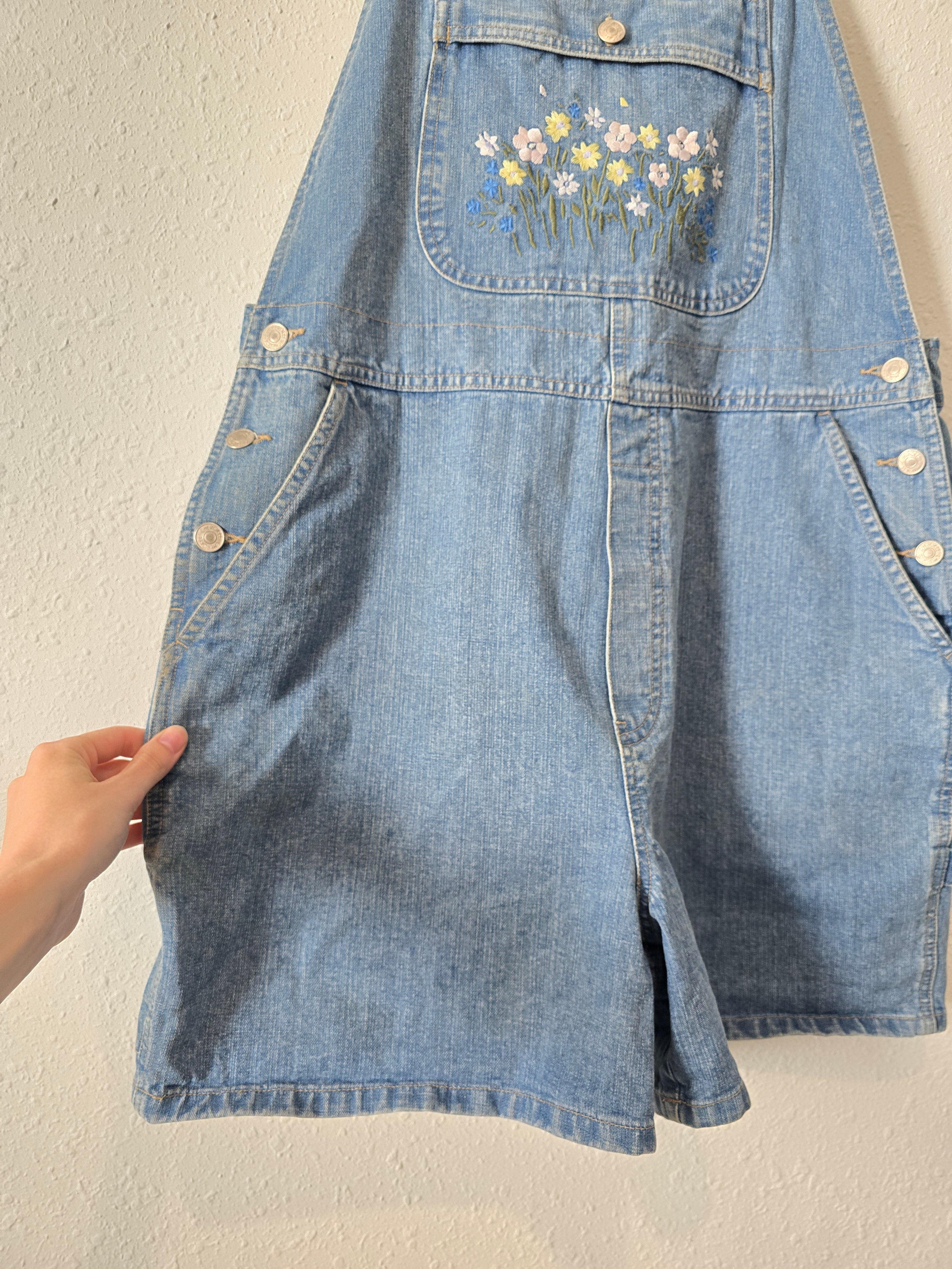 Vintage Floral Denim Shortalls (L)