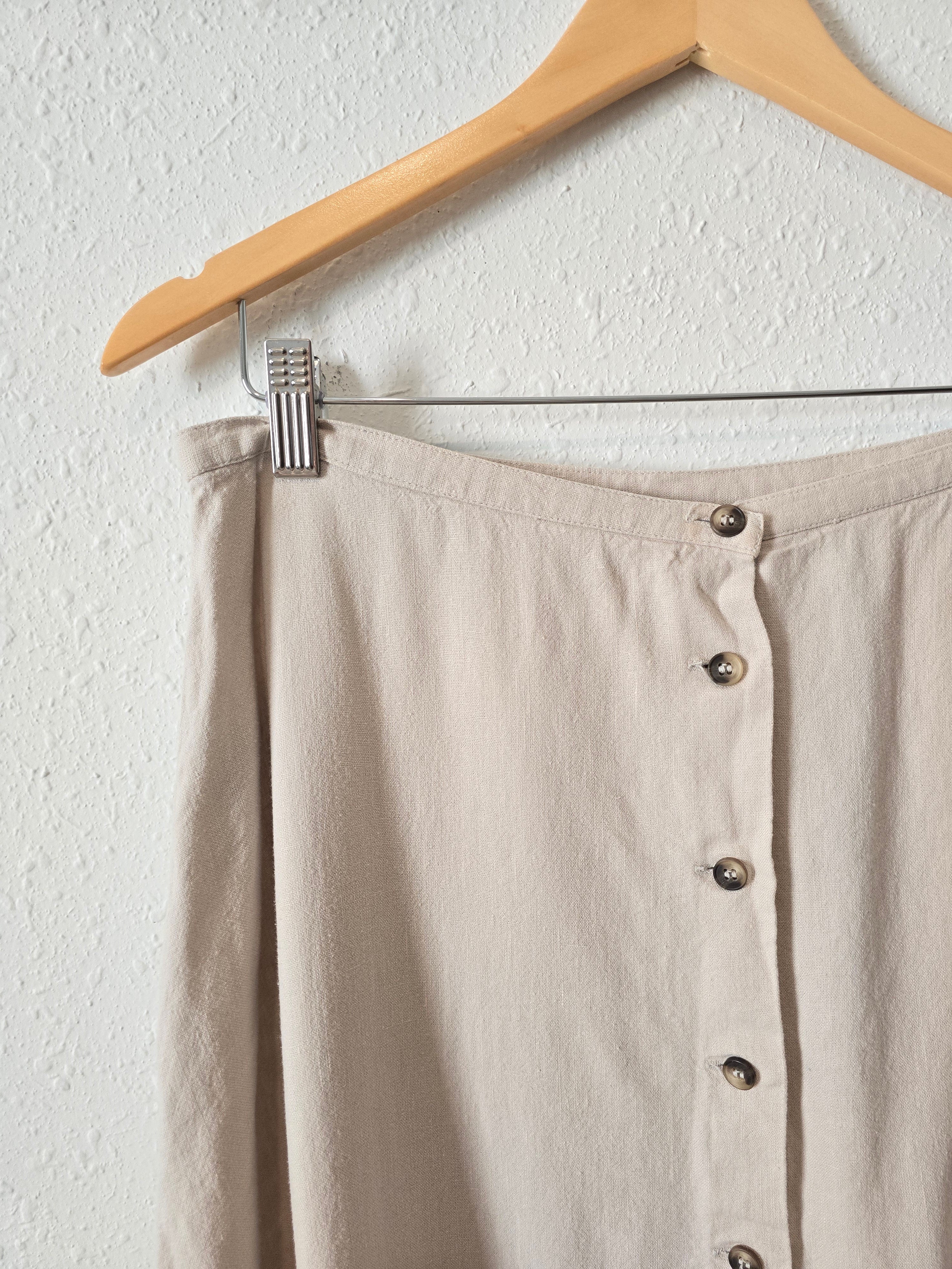 Vintage Beige Linen Midi Skirt (31)