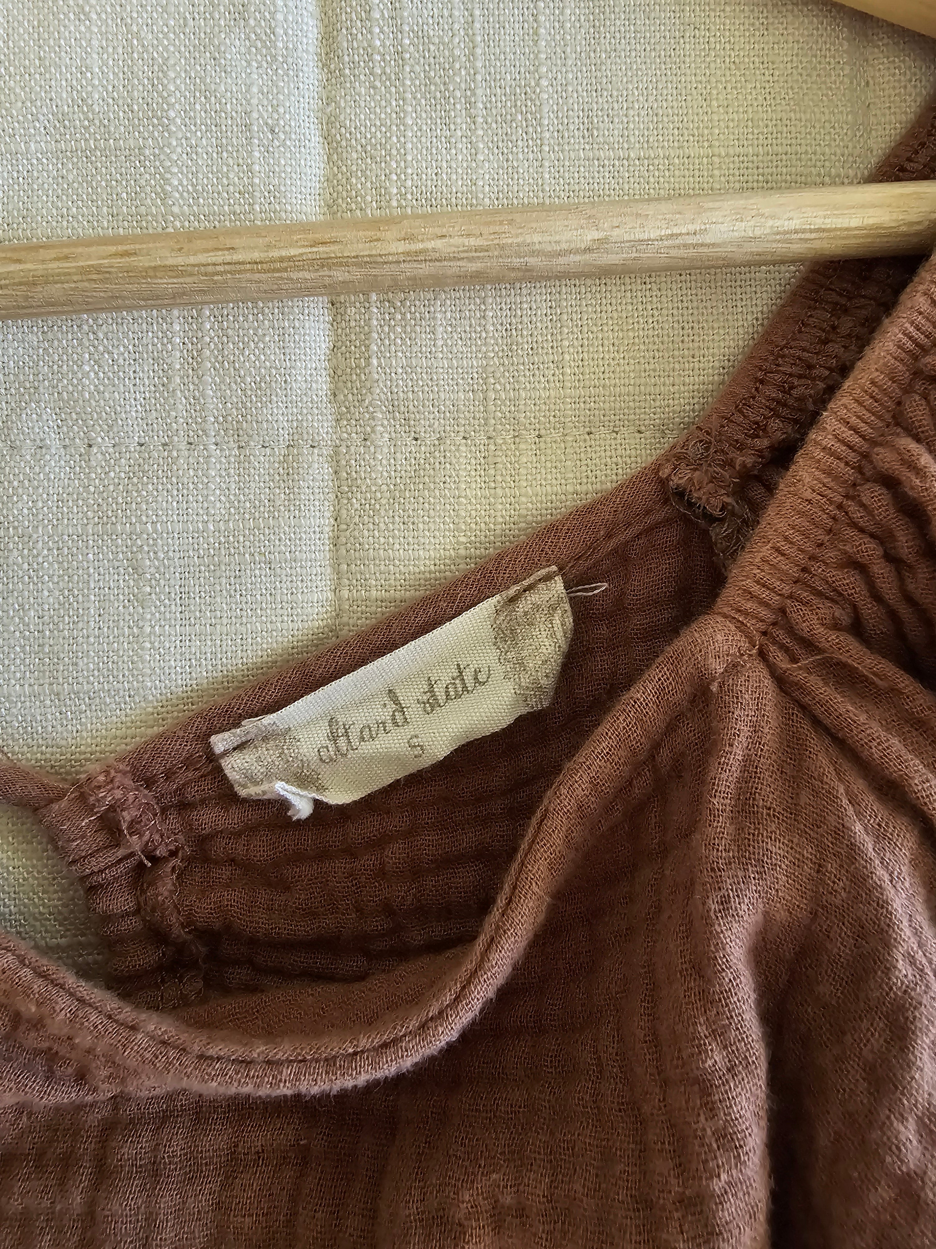 Brown Gauze Puff Sleeve Top (S)