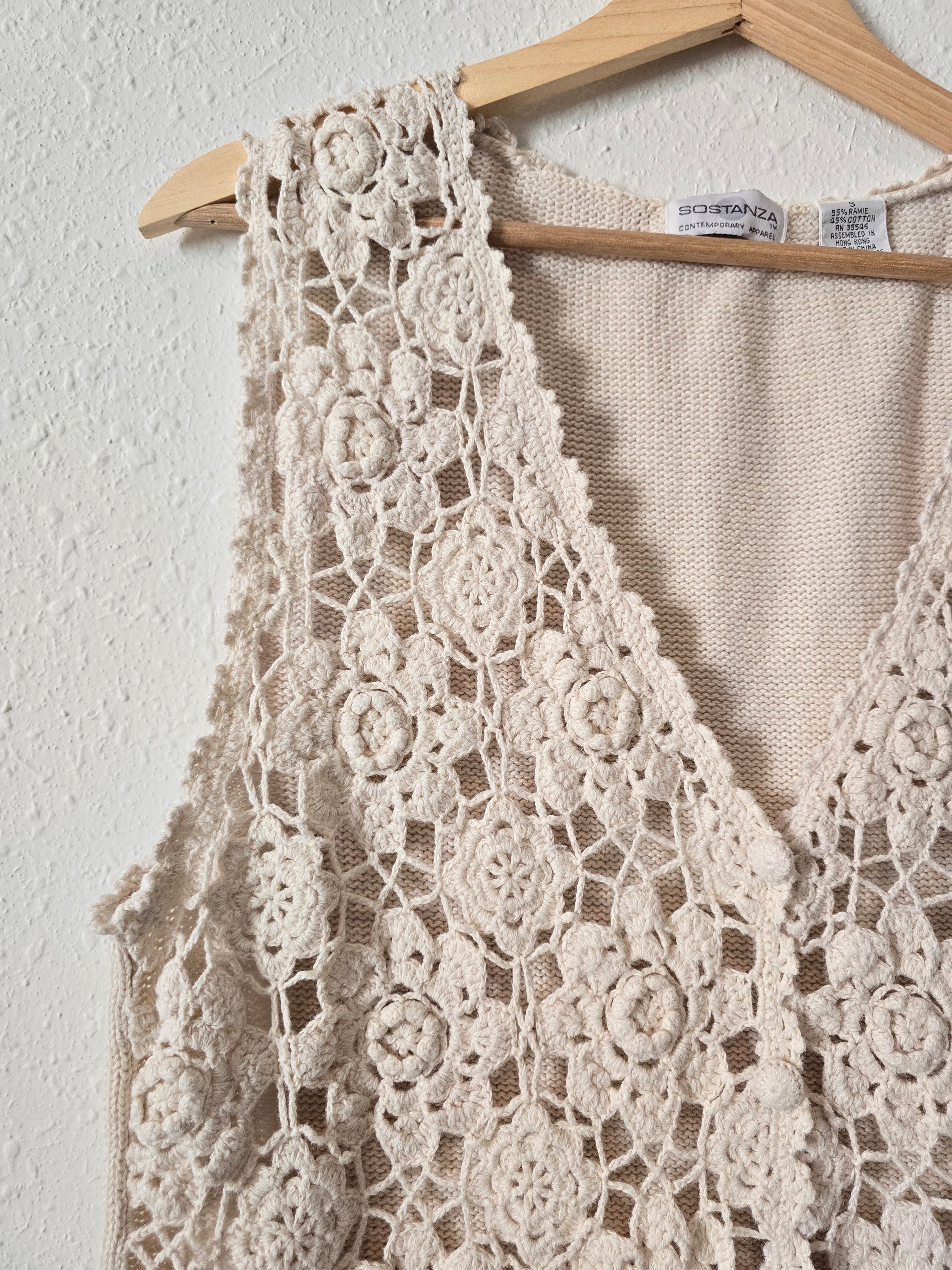Vintage Floral Crochet Button Up (S)
