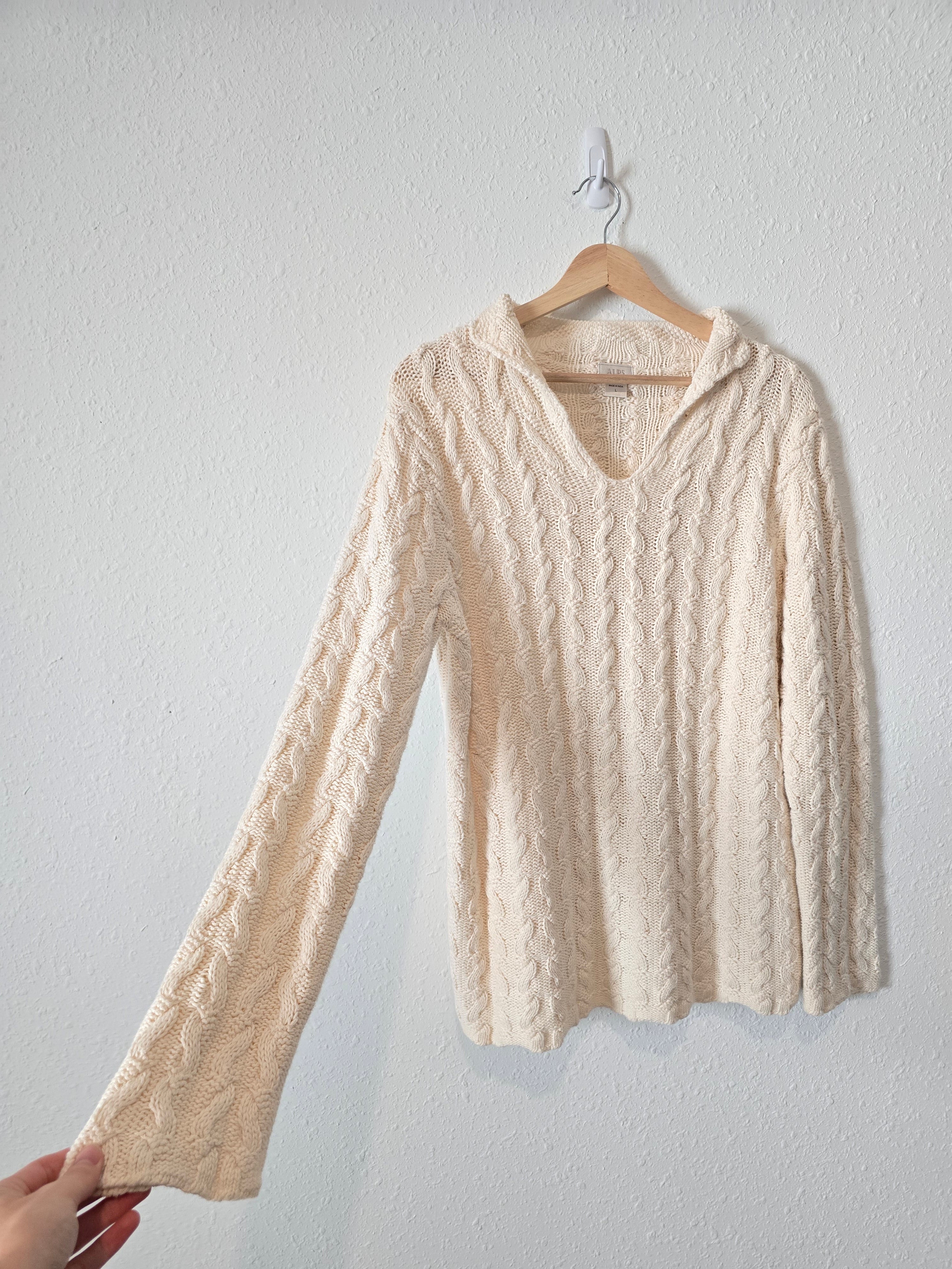 Vintage Cable Knit Cotton Sweater (L)
