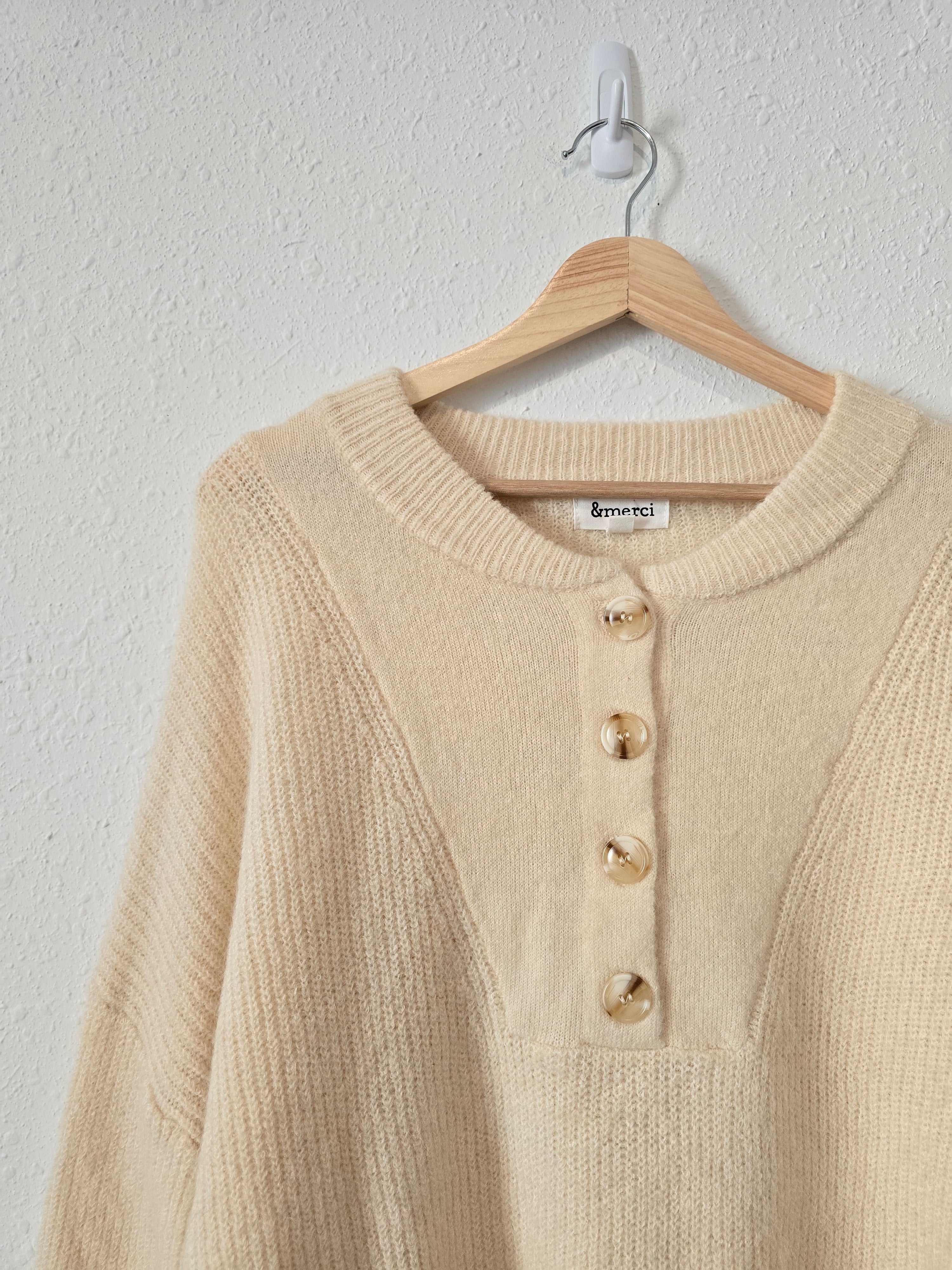 Cream Cozy Henley Sweater (M)