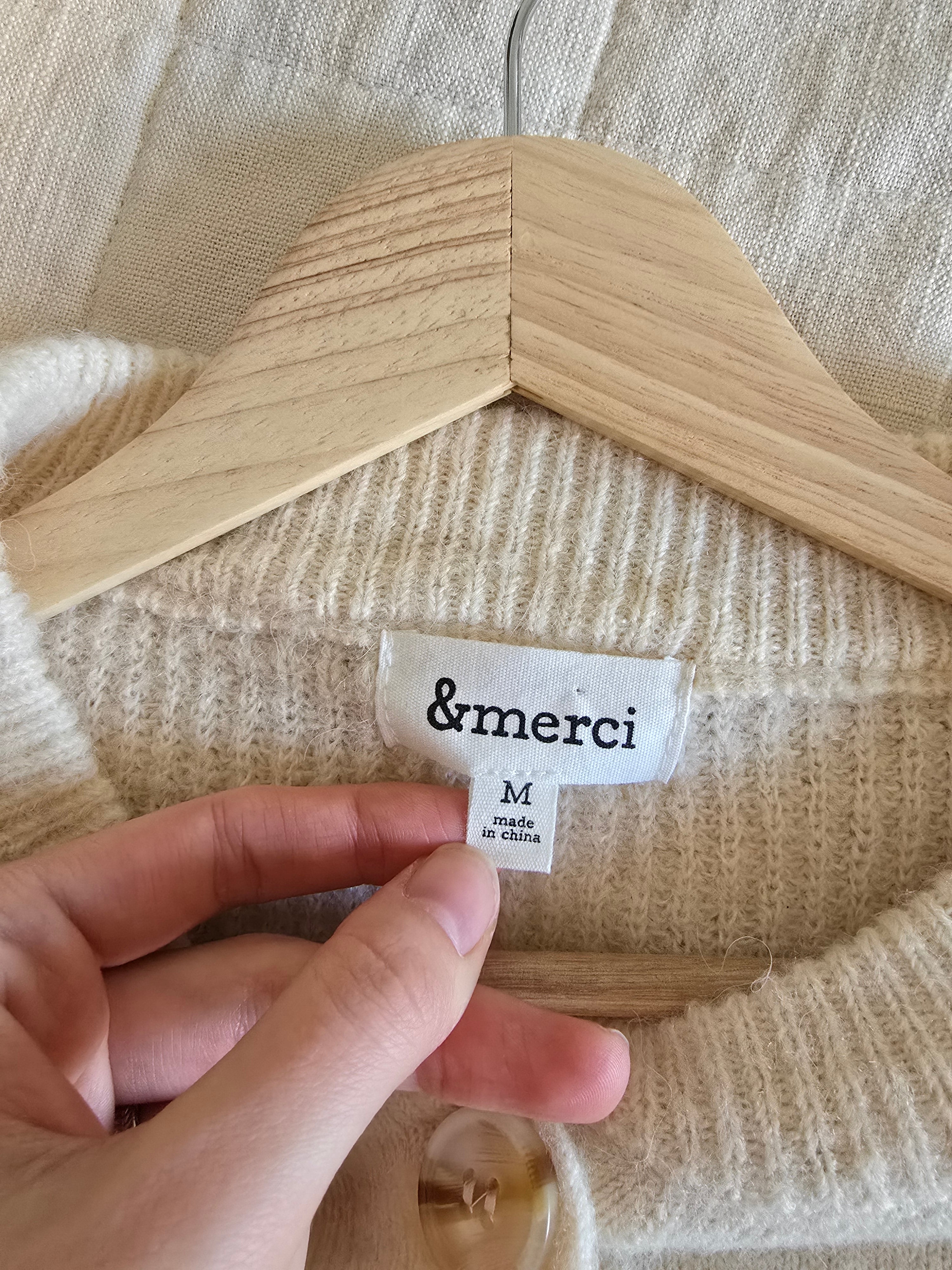 Cream Cozy Henley Sweater (M)