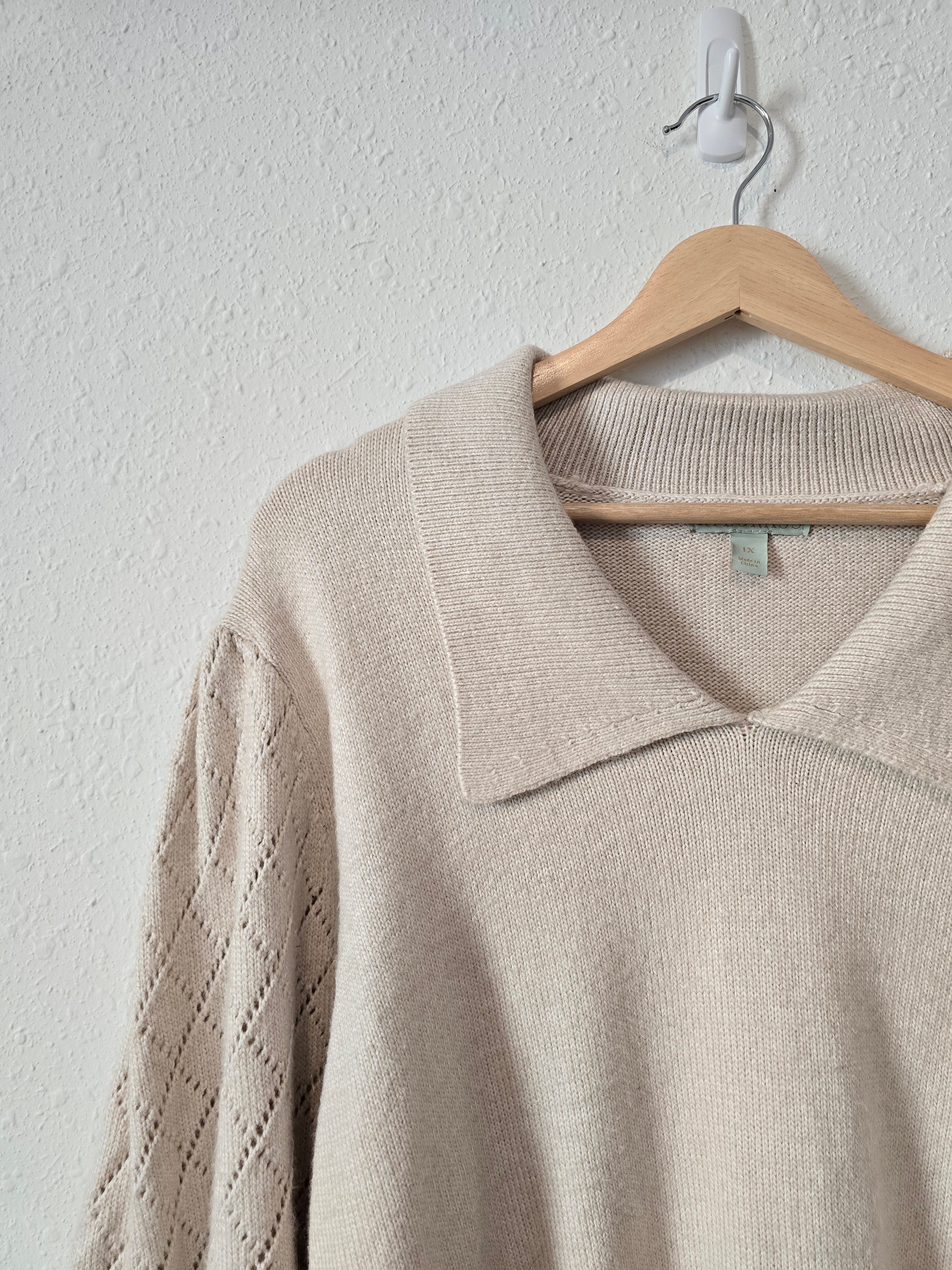 Collared Puff Sleeve Sweater (1X)