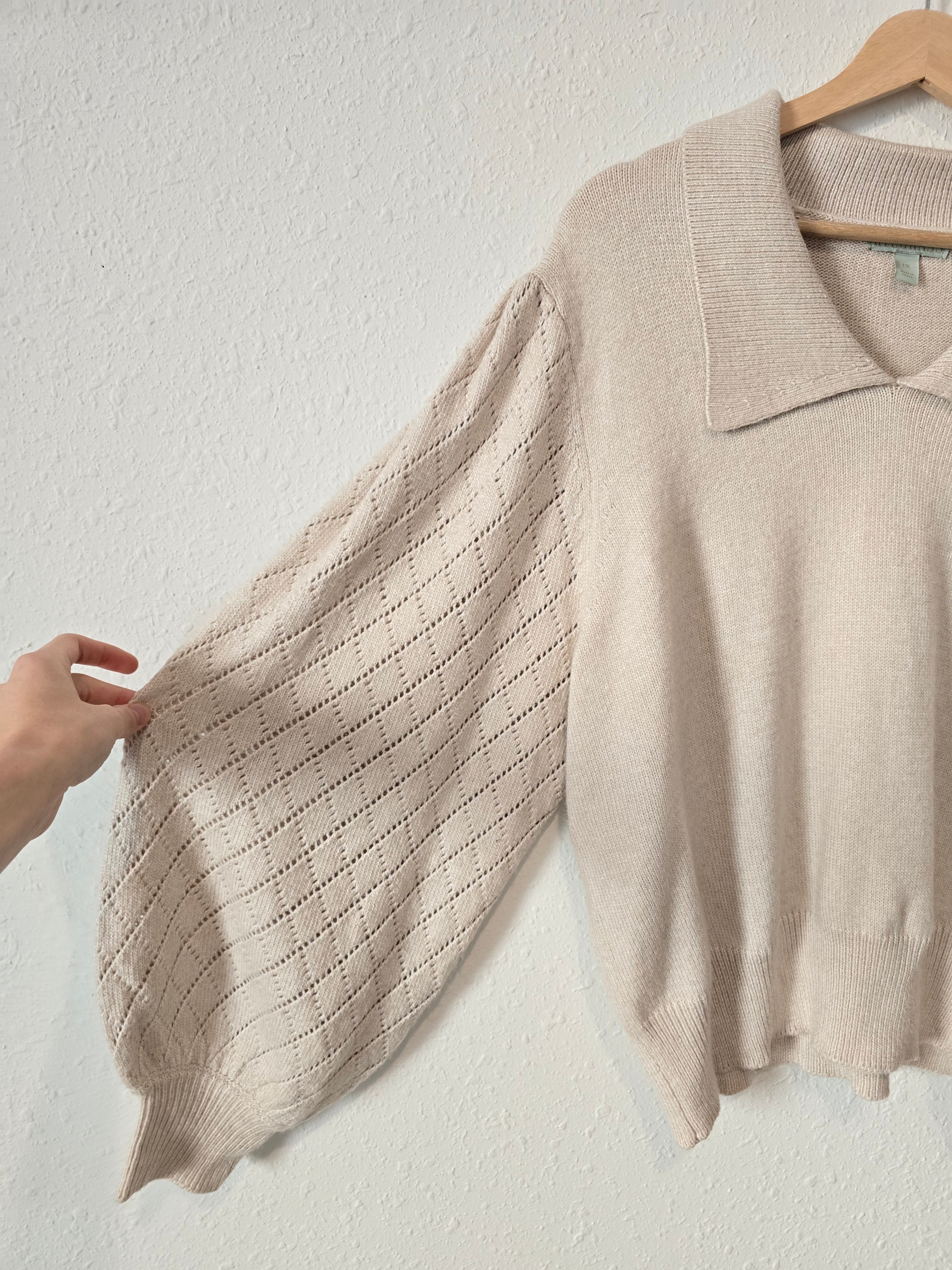 Collared Puff Sleeve Sweater (1X)