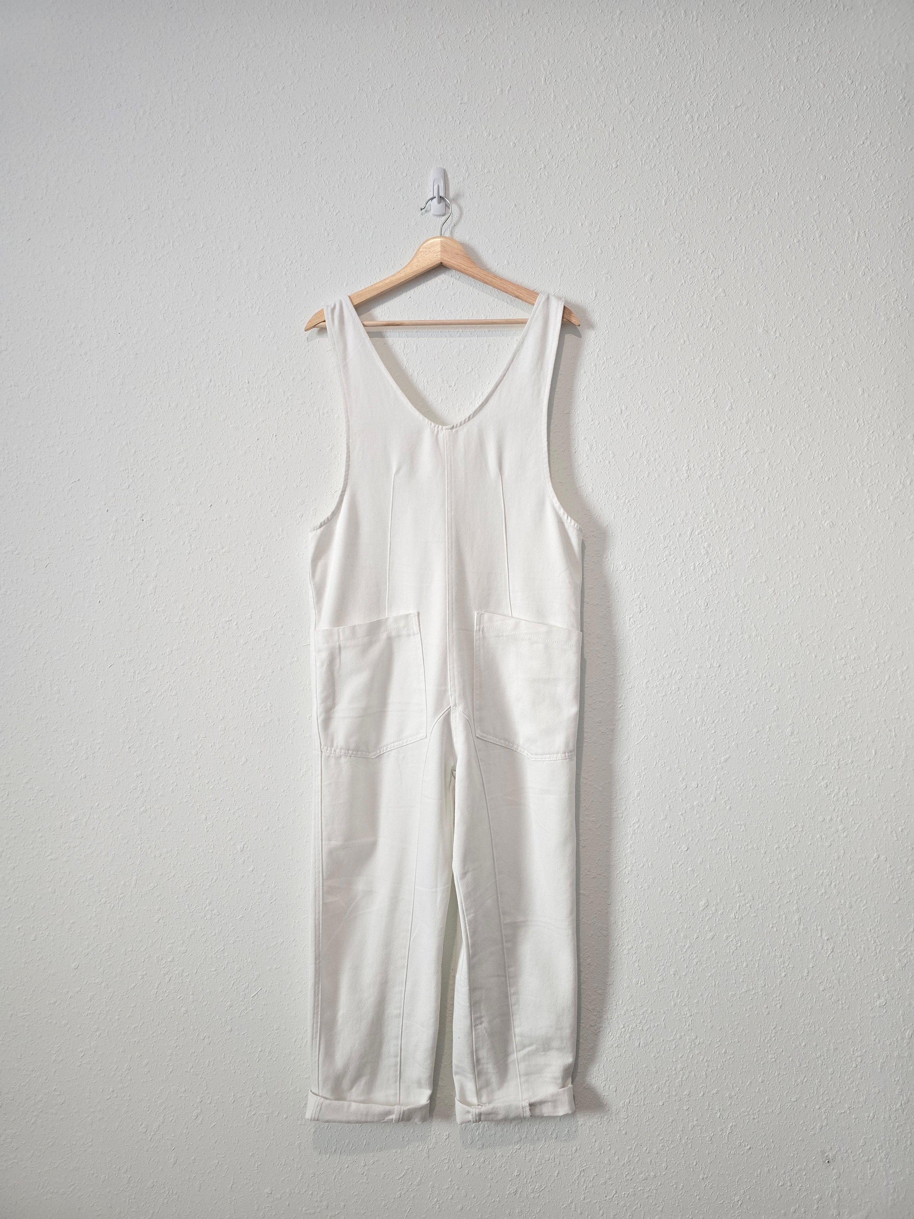 NEW White Relaxed Denim Jumpsuit (S)