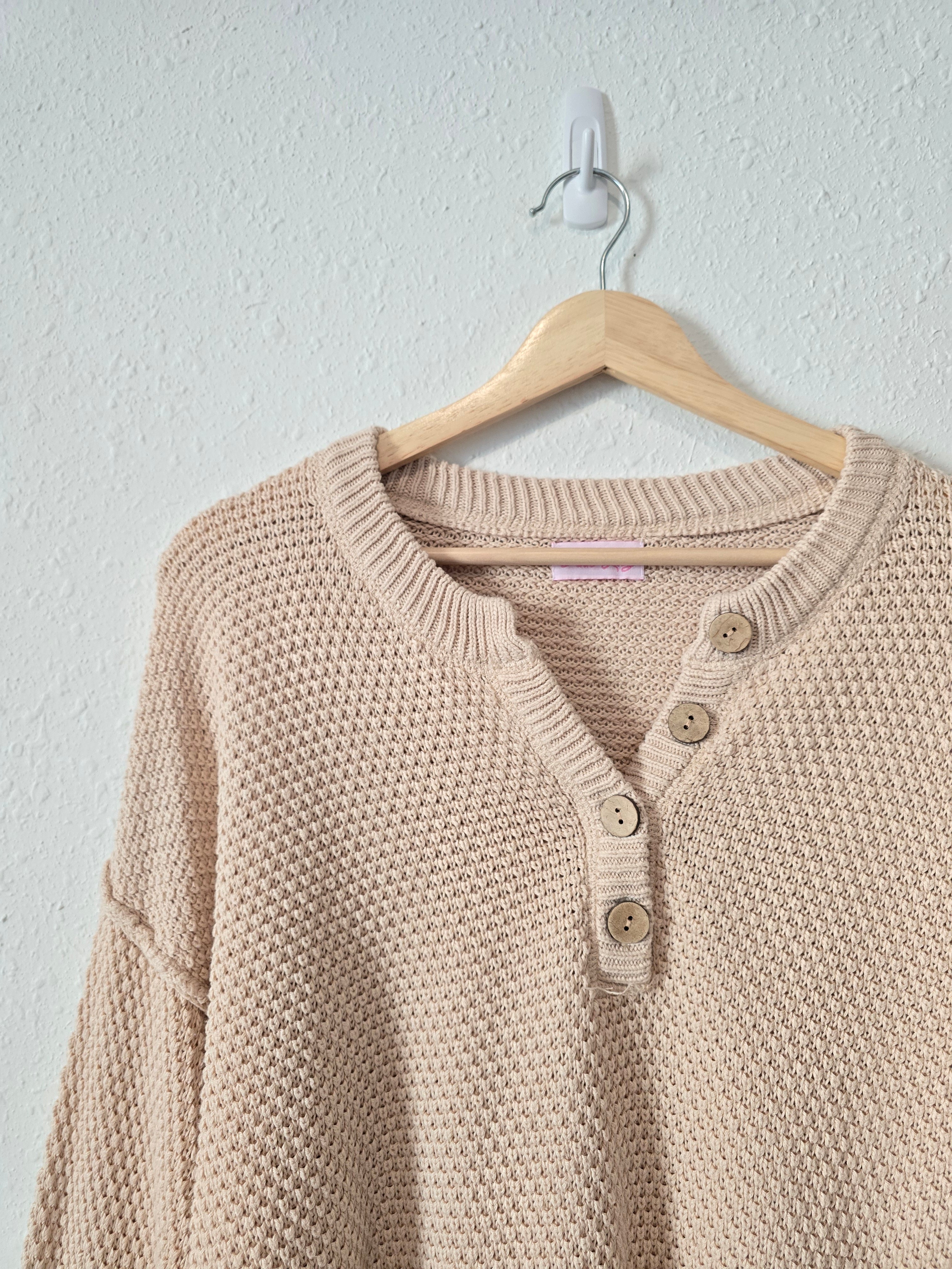 Pink Lily Waffle Henley Sweater (L)