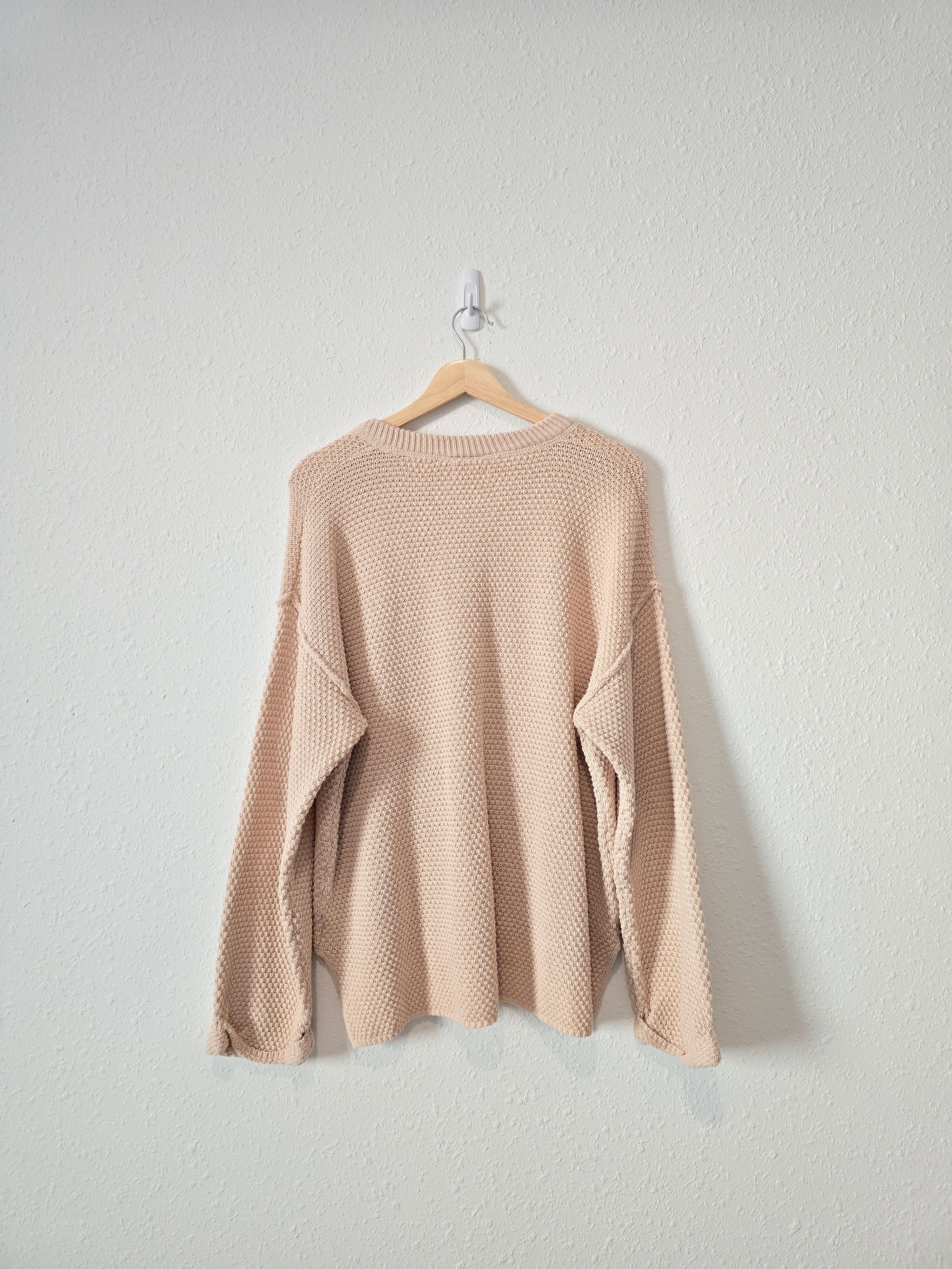 Pink Lily Waffle Henley Sweater (L)