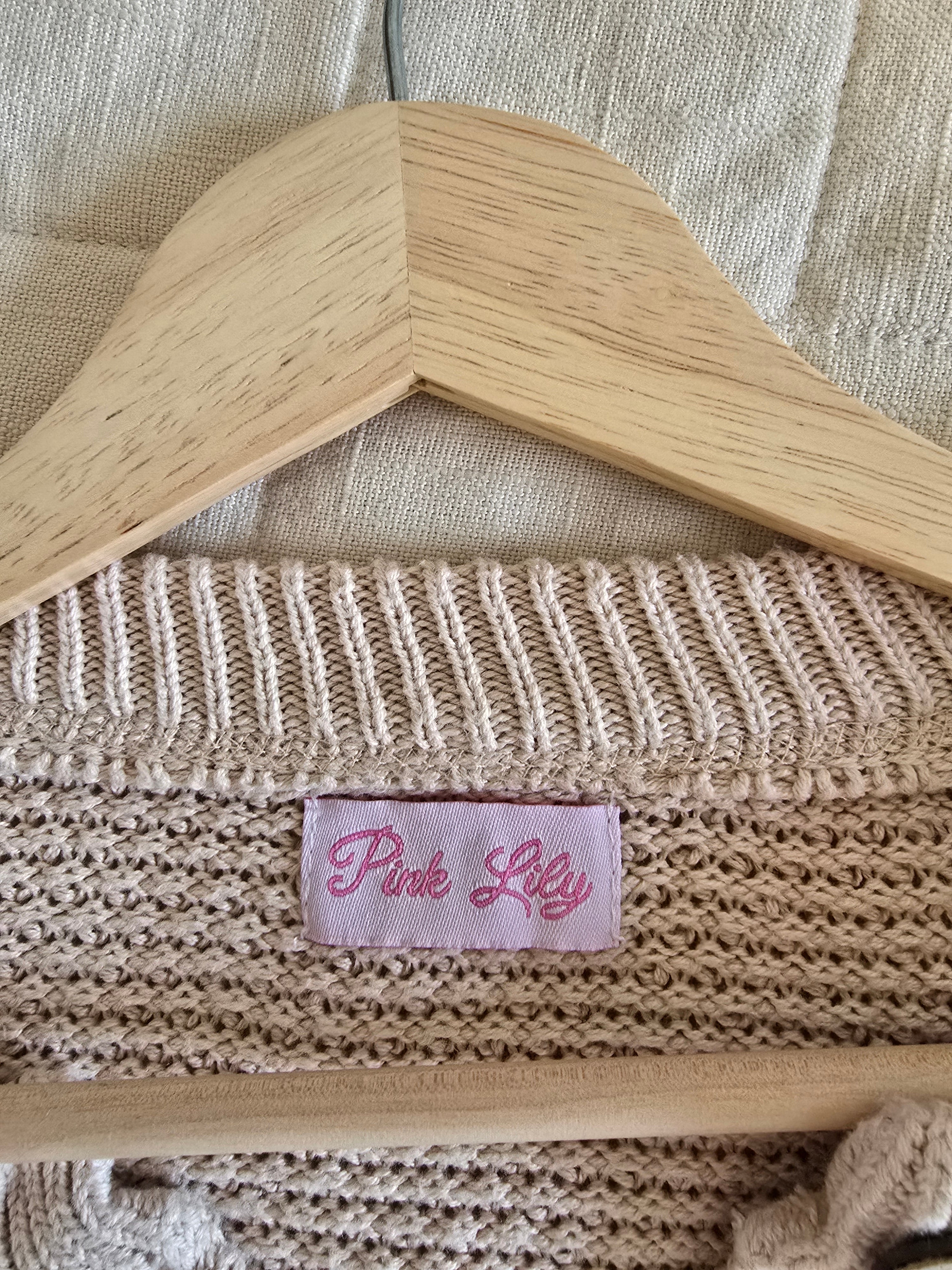 Pink Lily Waffle Henley Sweater (L)