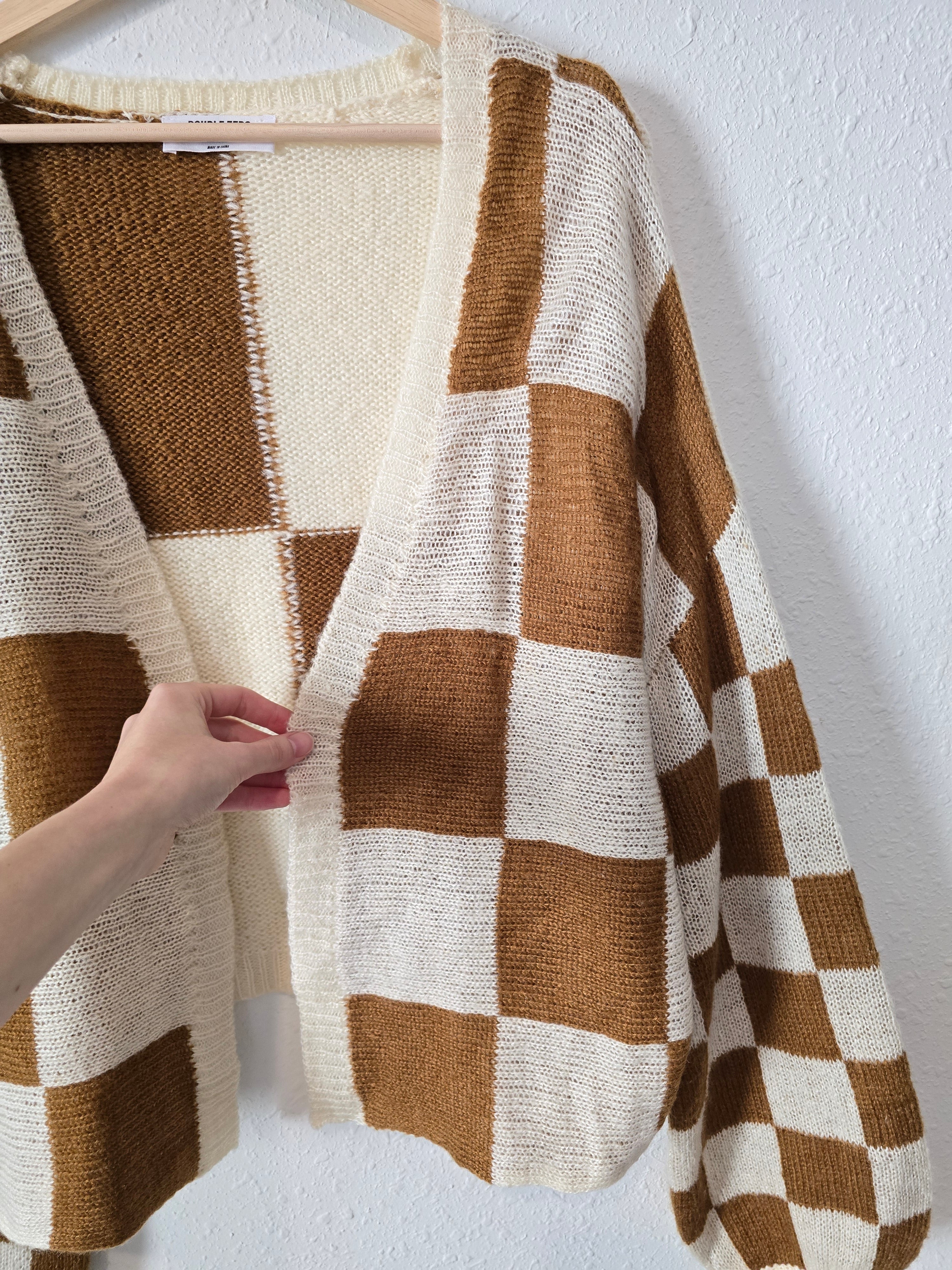 Checkered Puff Sleeve Cardigan (M)