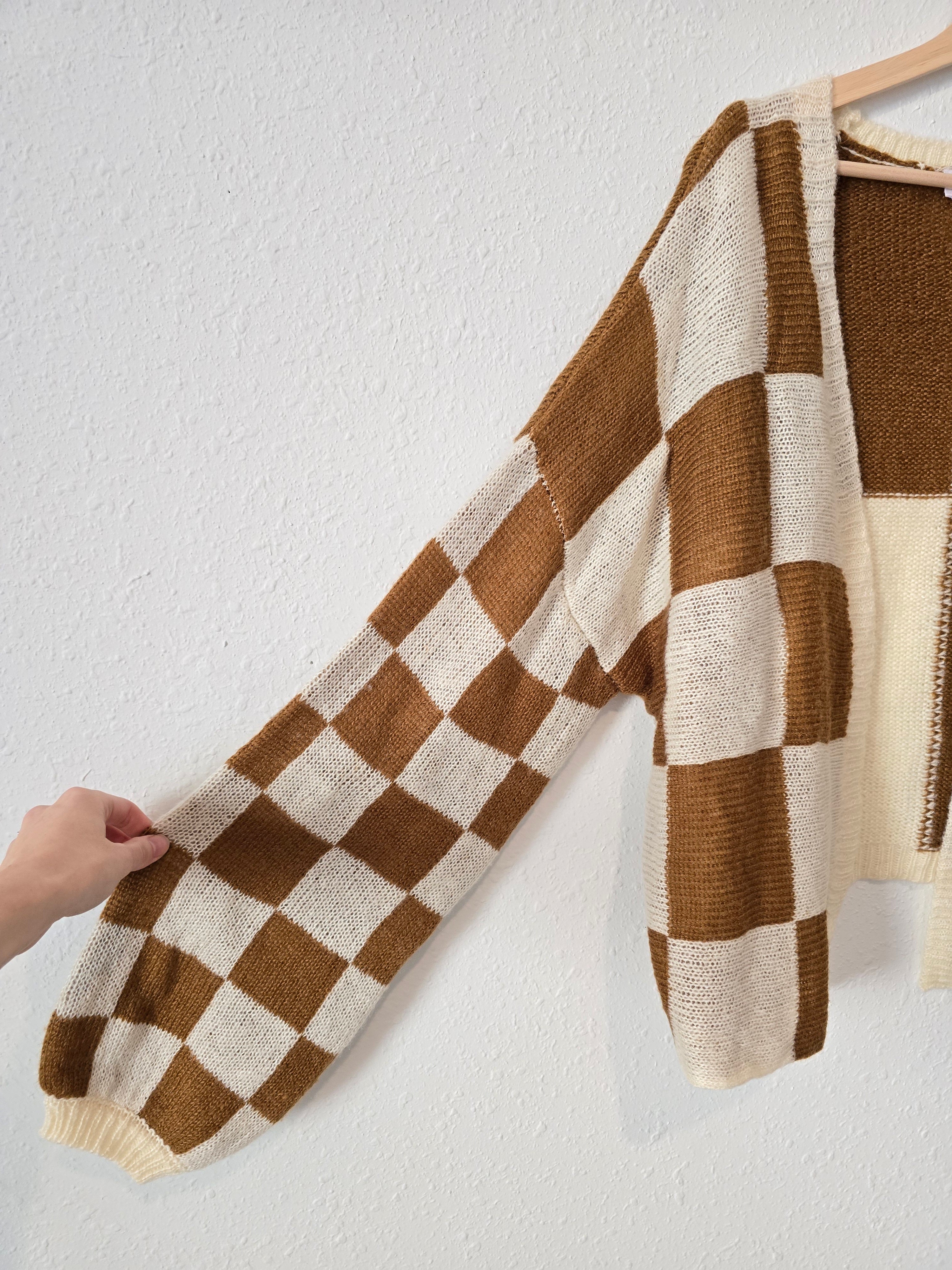 Checkered Puff Sleeve Cardigan (M)