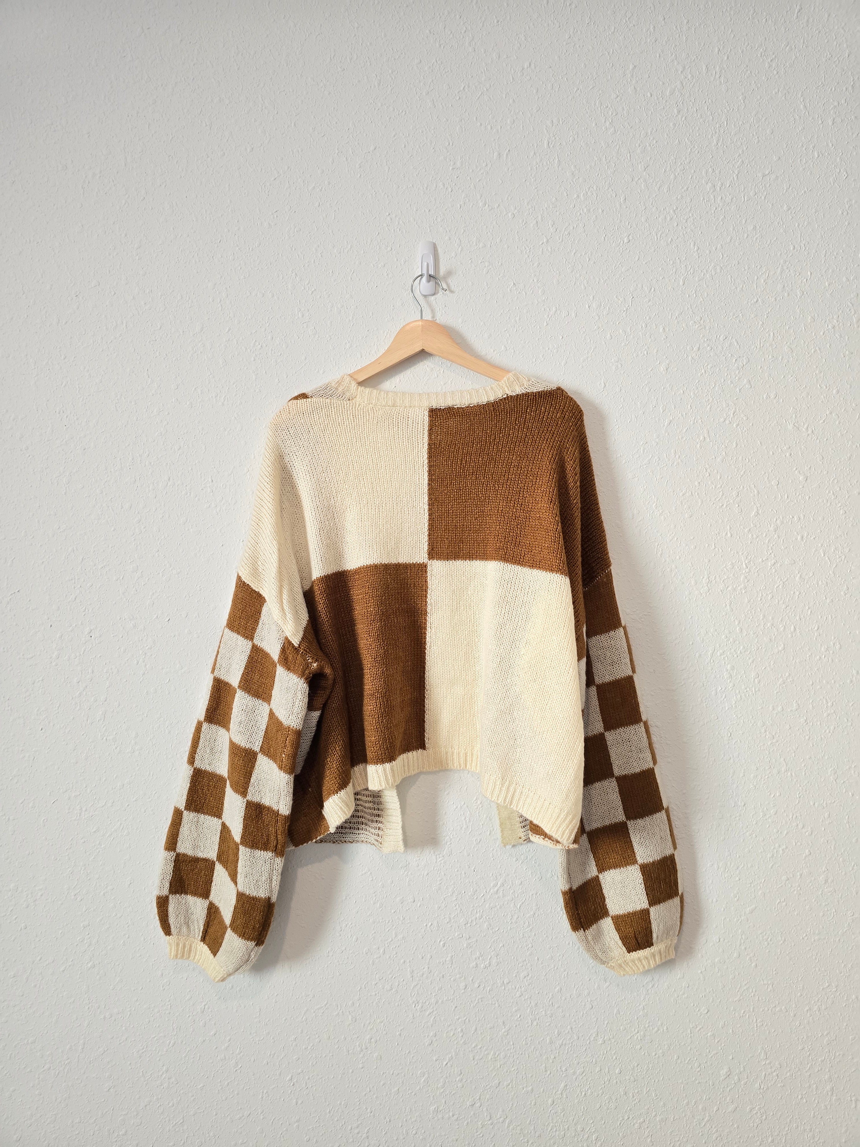 Checkered Puff Sleeve Cardigan (M)