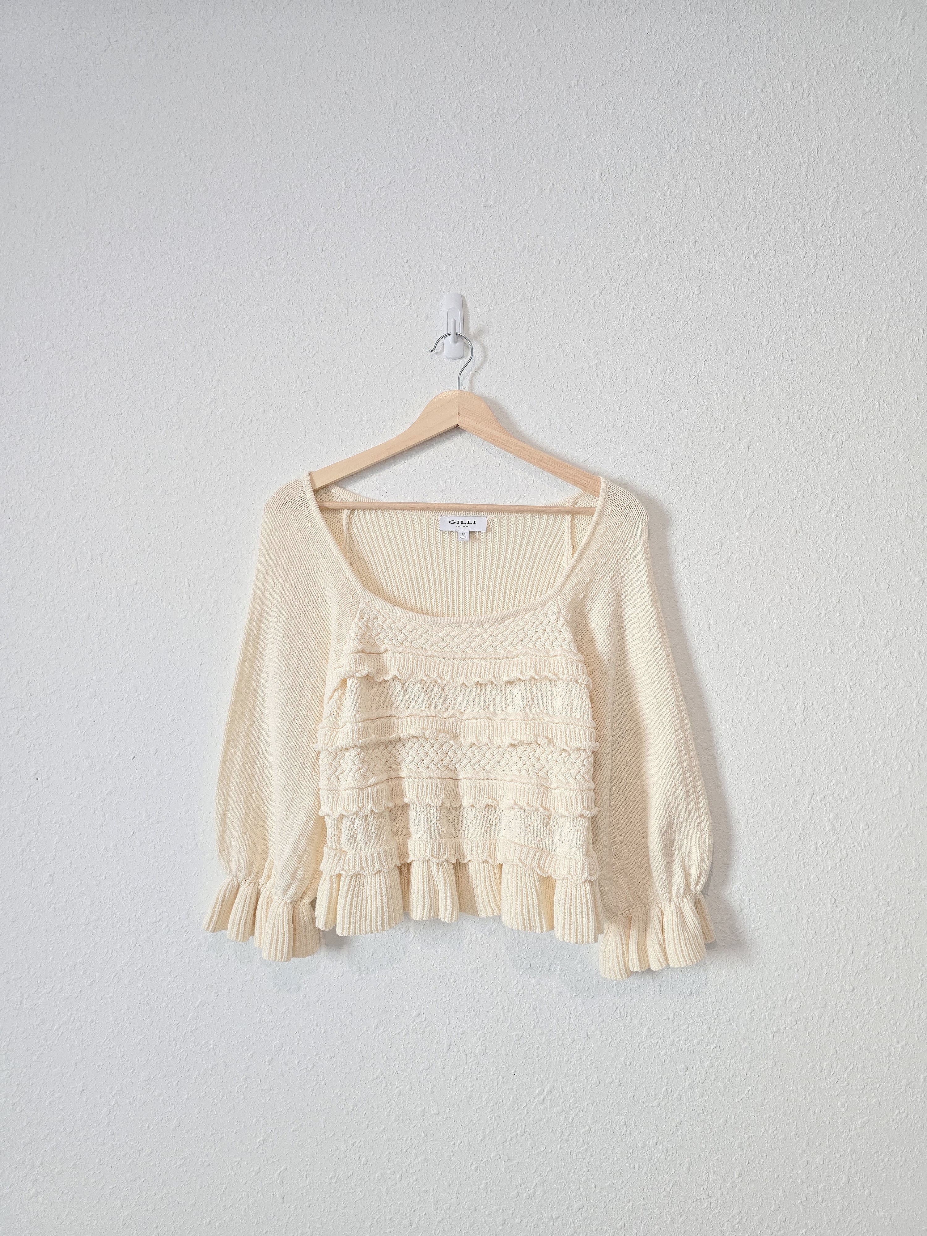 Gilli Cream Ruffle Knit Top (M)