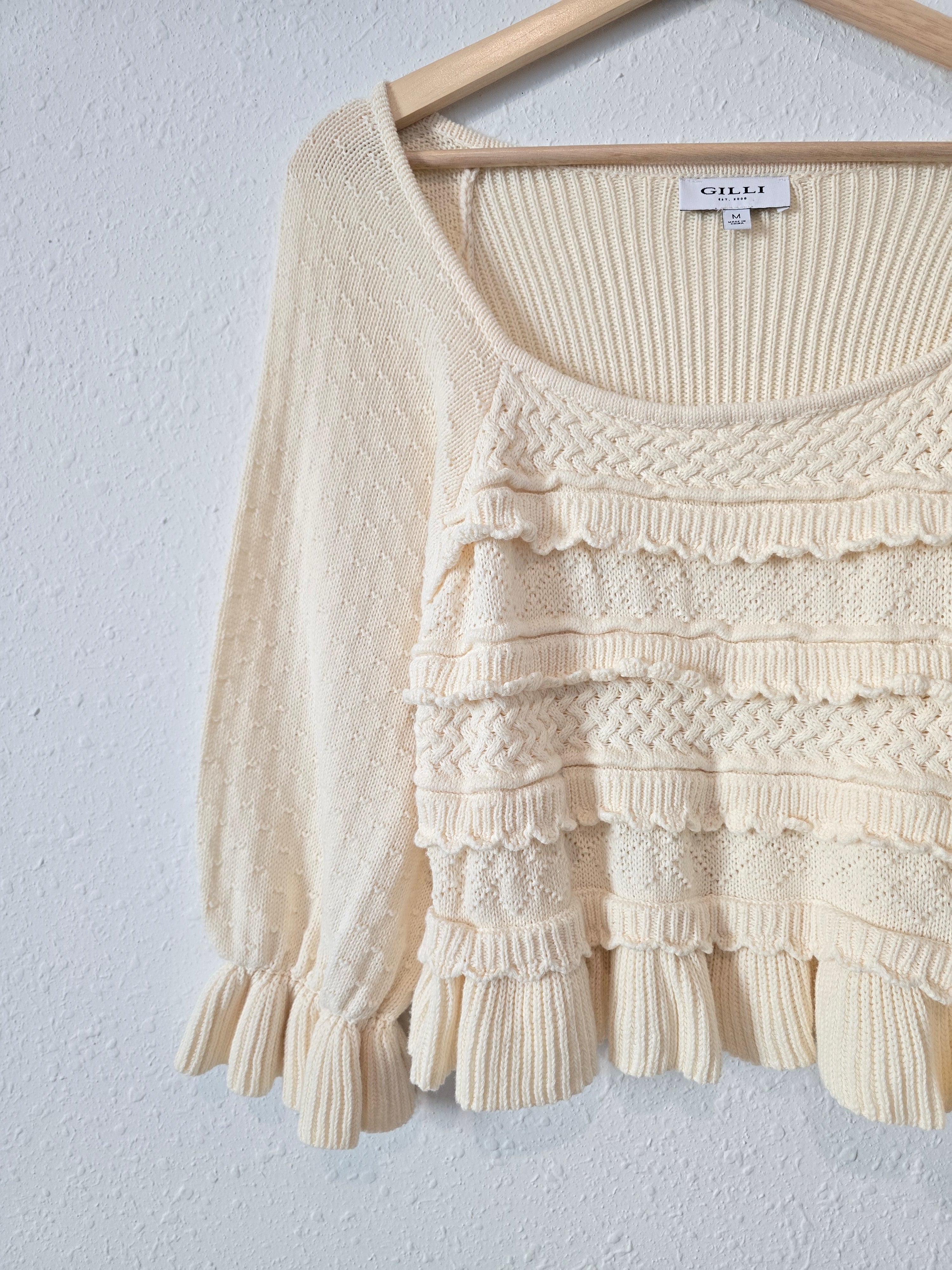 Gilli Cream Ruffle Knit Top (M)