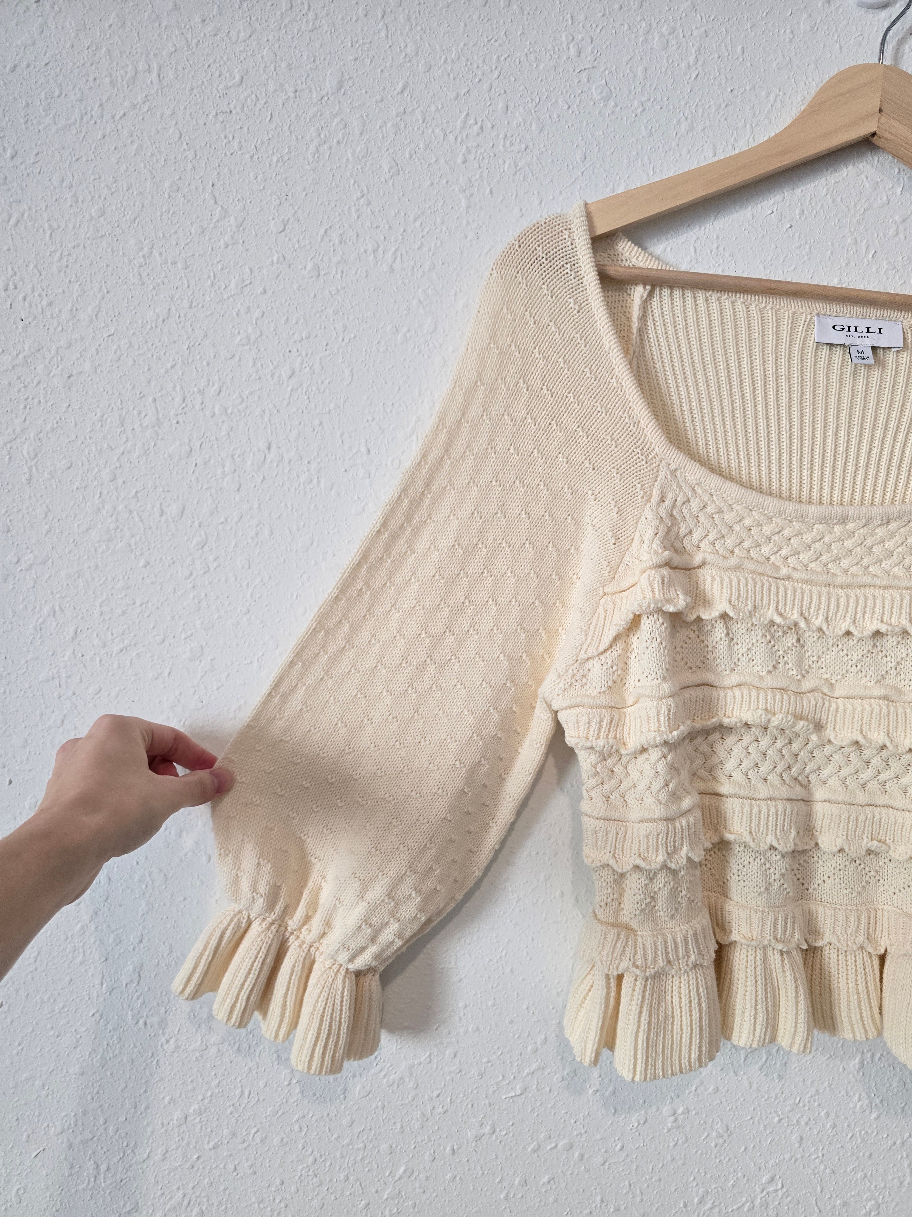 Gilli Cream Ruffle Knit Top (M)