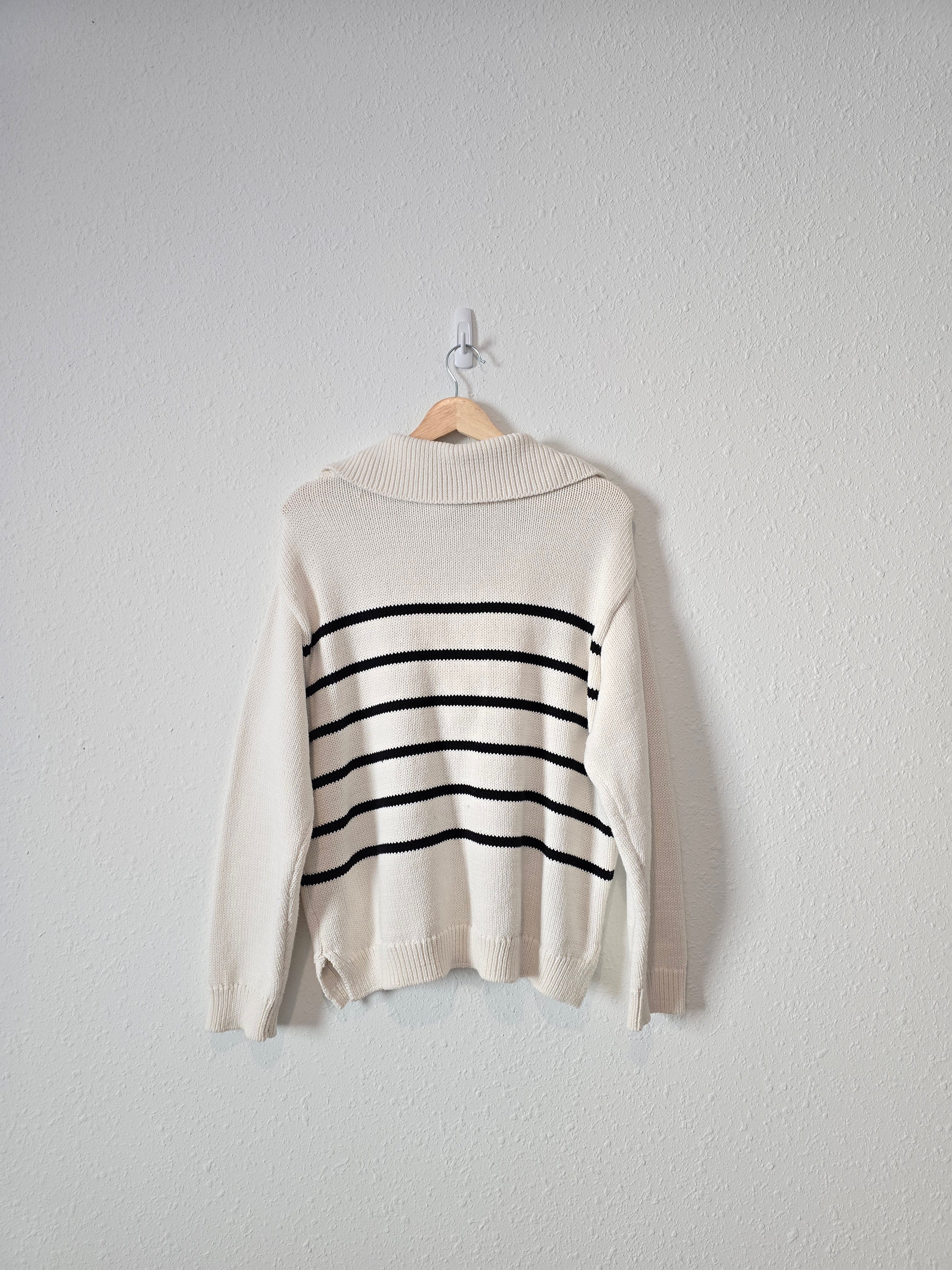 Striped V Neck Collared Sweater (L)