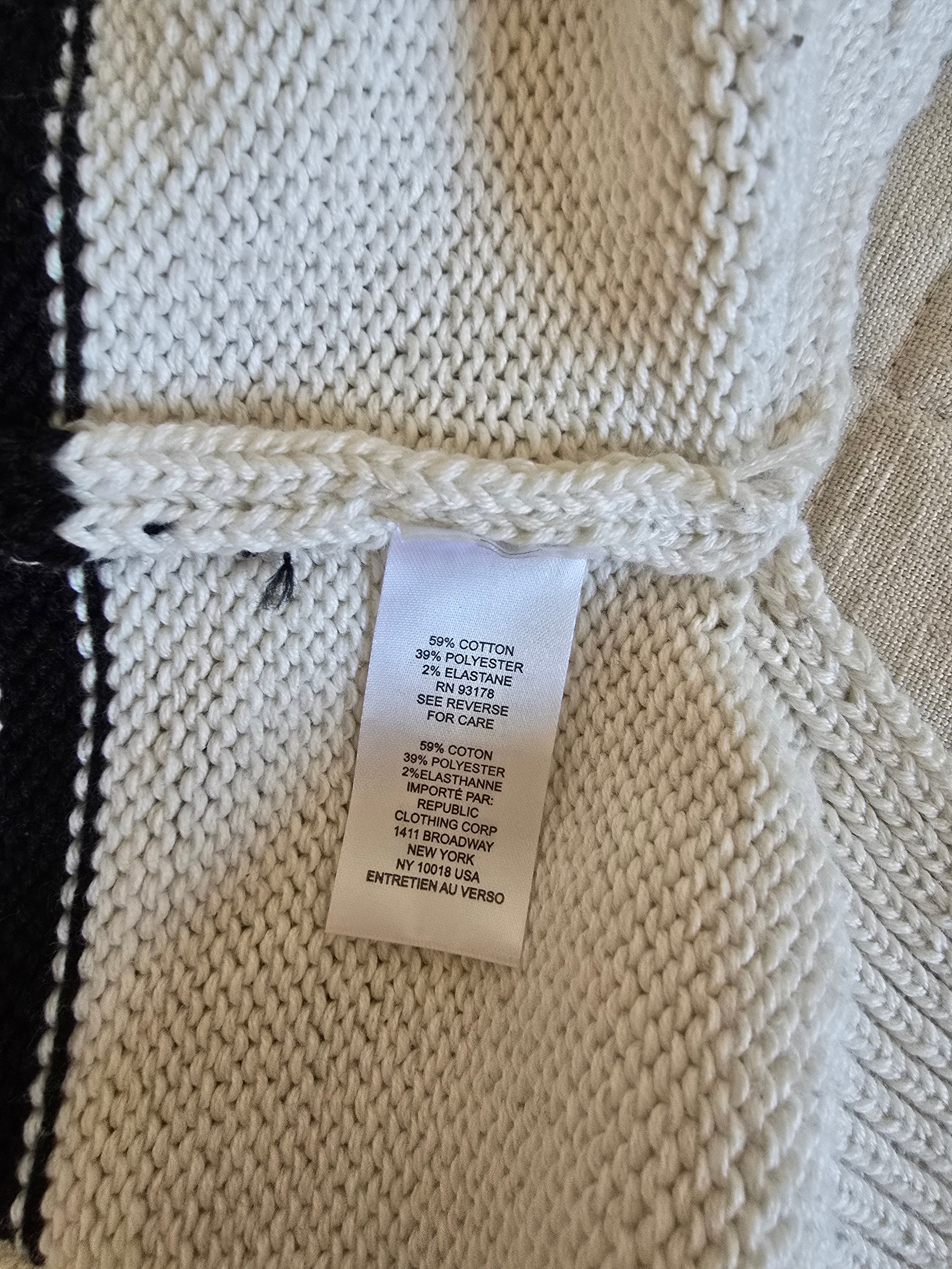 Striped V Neck Collared Sweater (L)