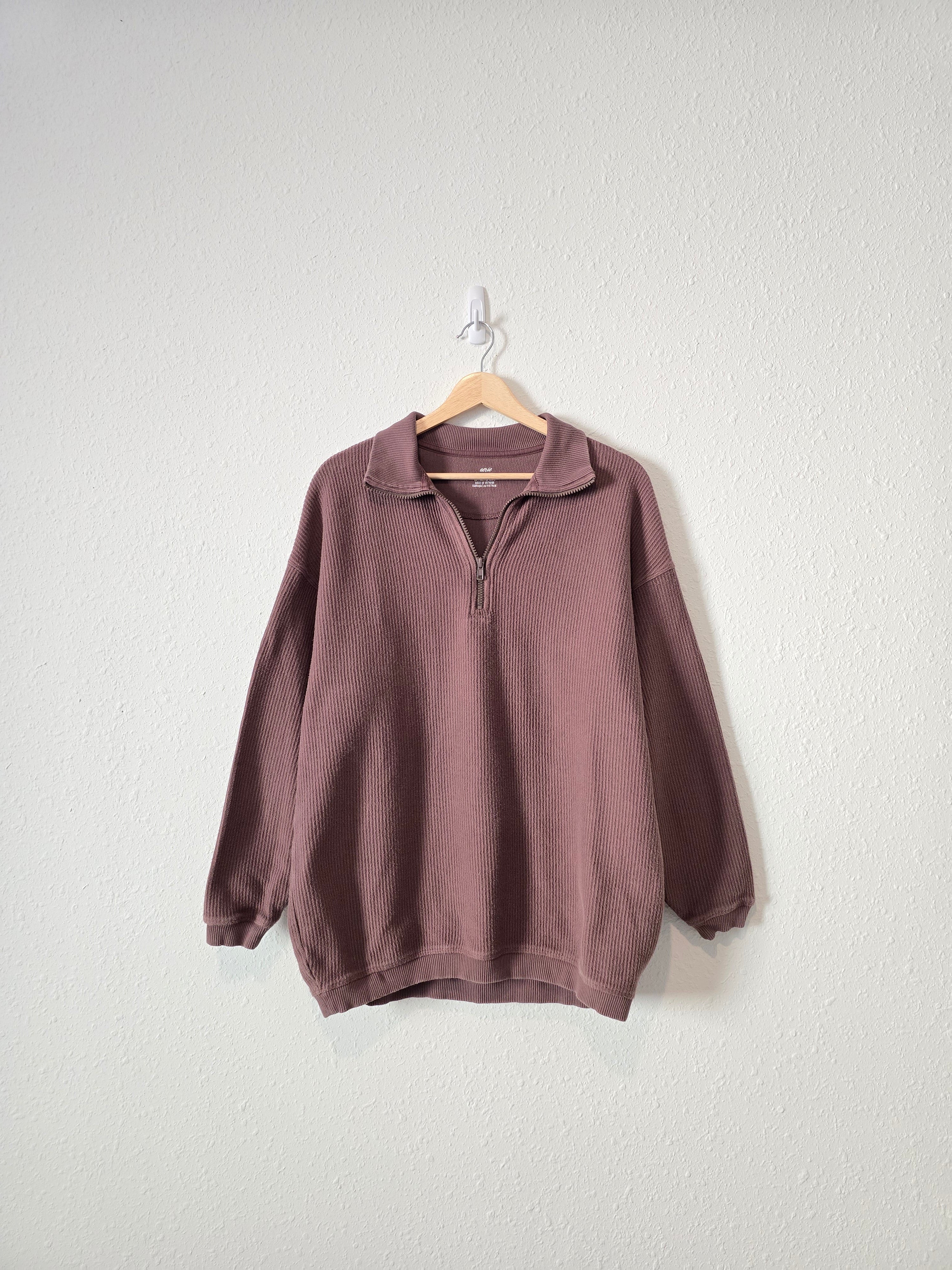 Aerie Brown Rib Quarter Zip Pullover (XS)