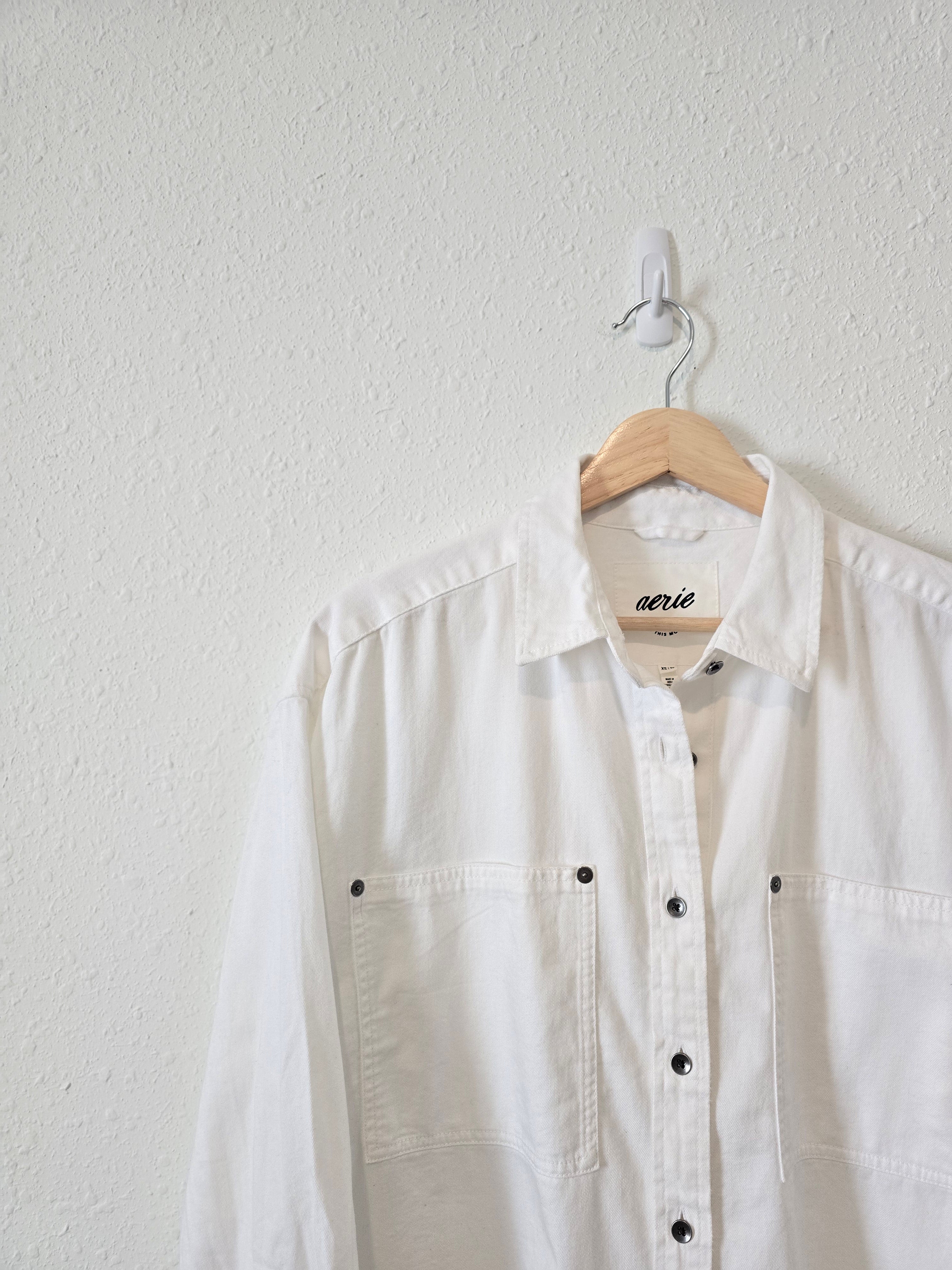 Aerie White Cotton Button Up (XS)
