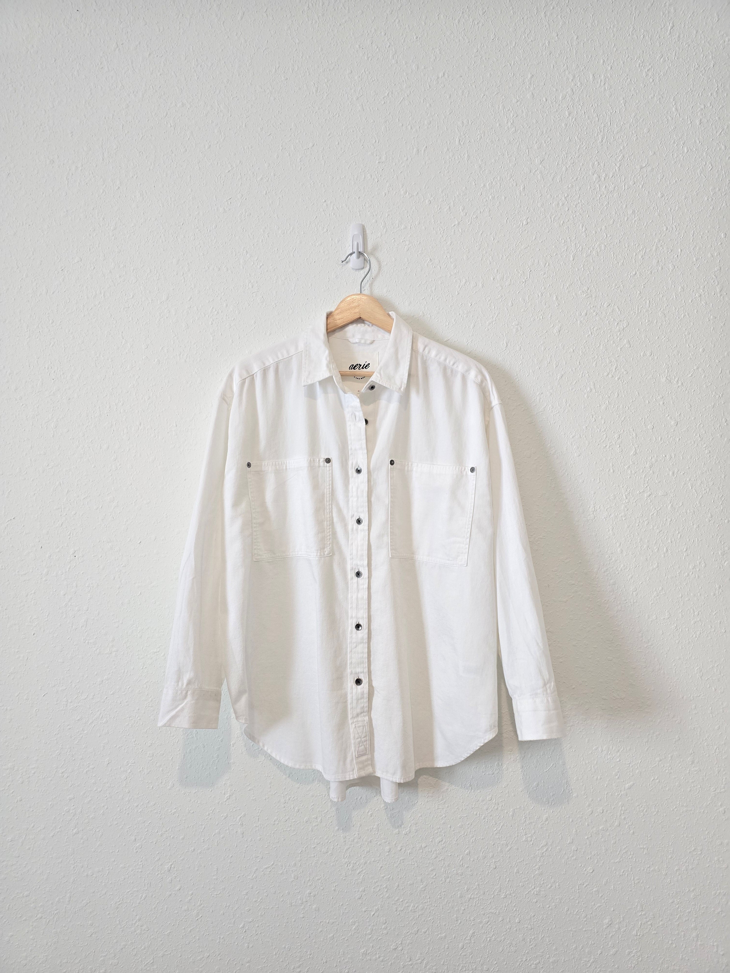 Aerie White Cotton Button Up (XS)