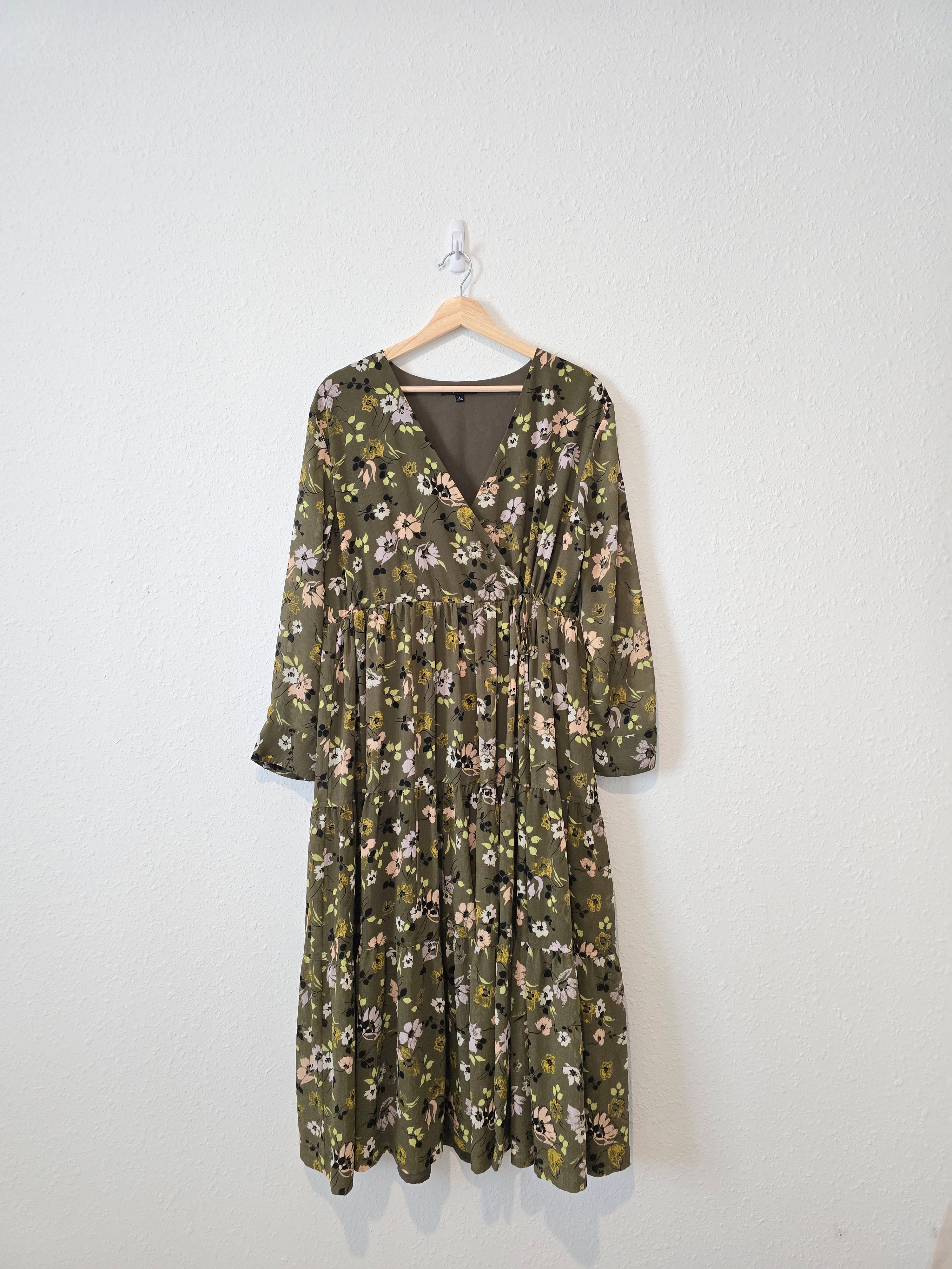 Madewell Olive Floral Midi Dress (L)