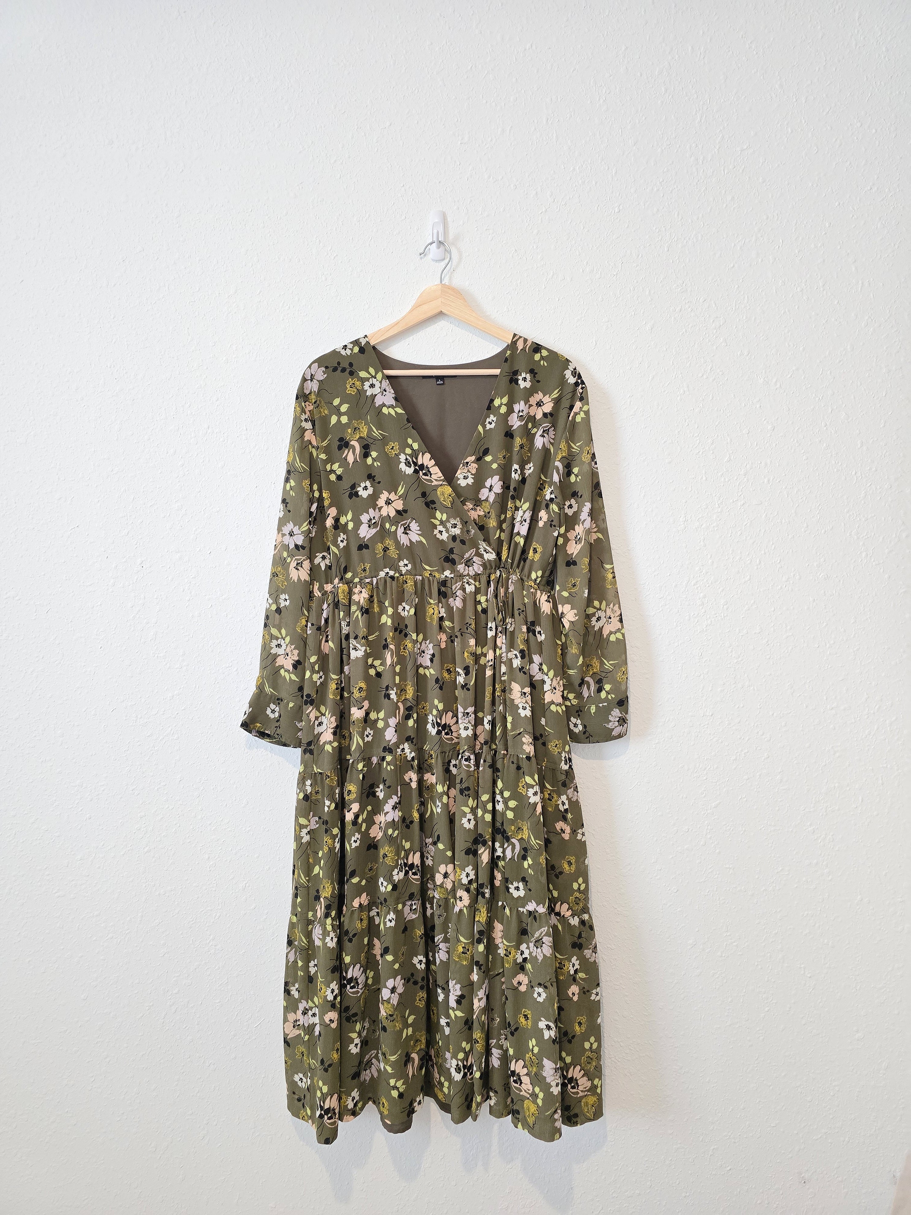 Madewell Olive Floral Midi Dress (L)