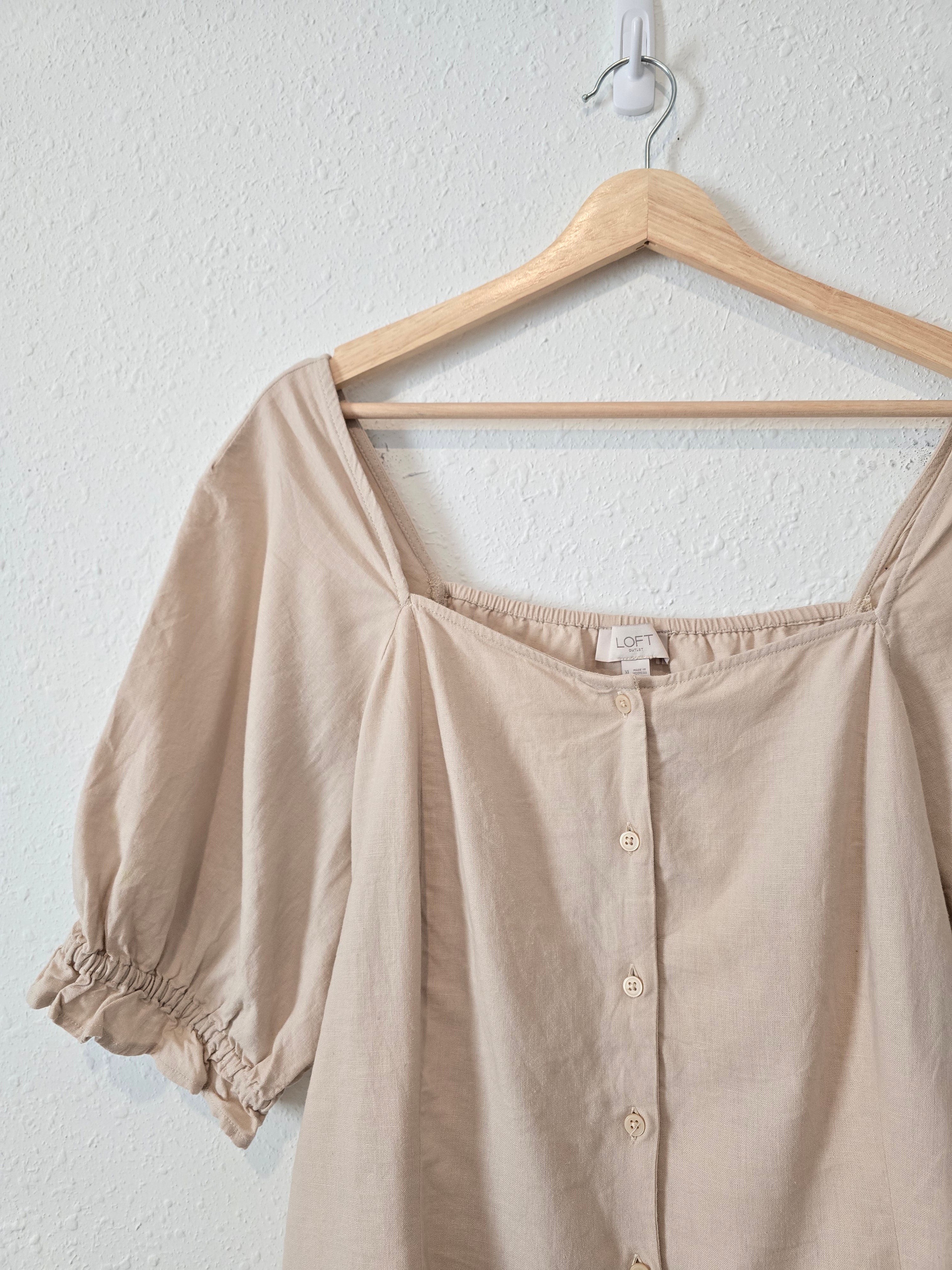 Loft Linen Blend Puff Sleeve Top (XL)