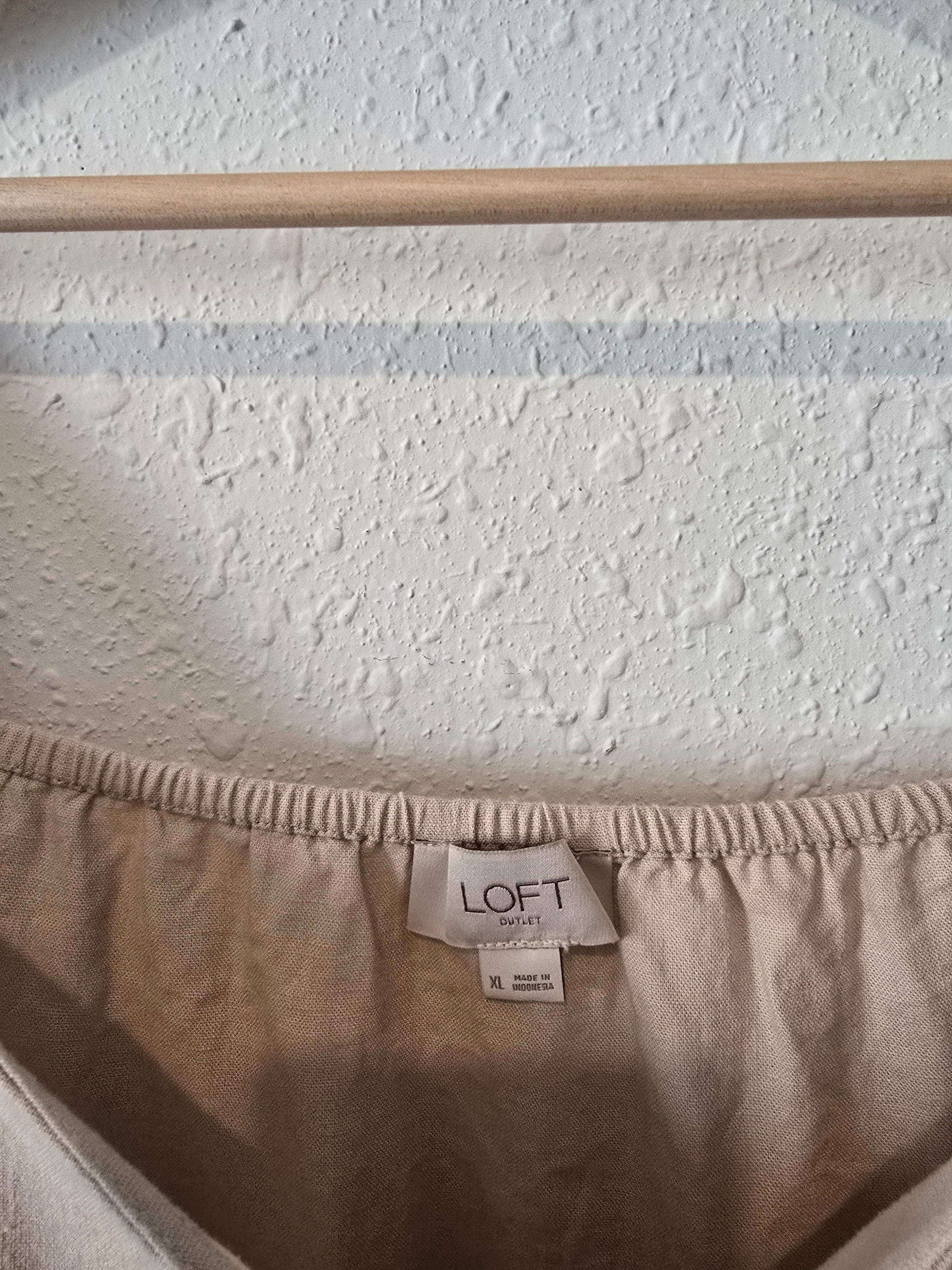 Loft Linen Blend Puff Sleeve Top (XL)