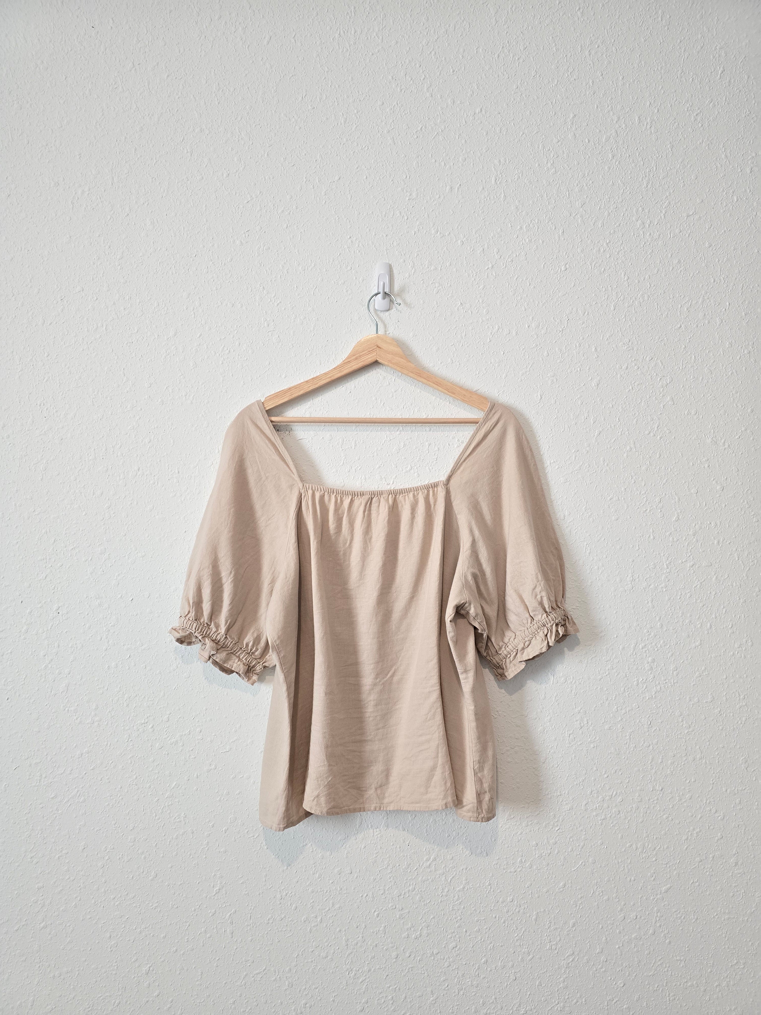 Loft Linen Blend Puff Sleeve Top (XL)