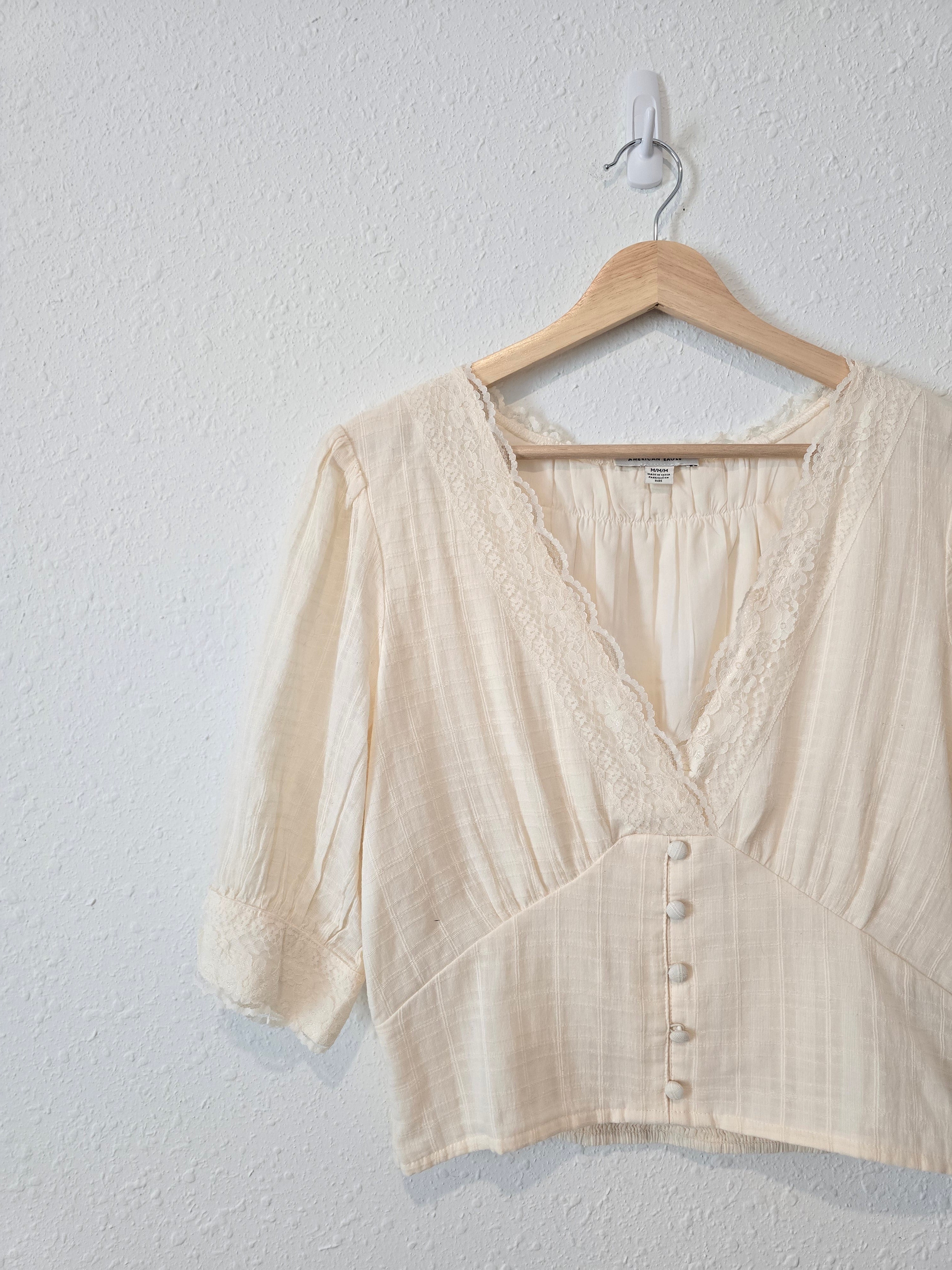 Cream Lace V Neck Top (M)