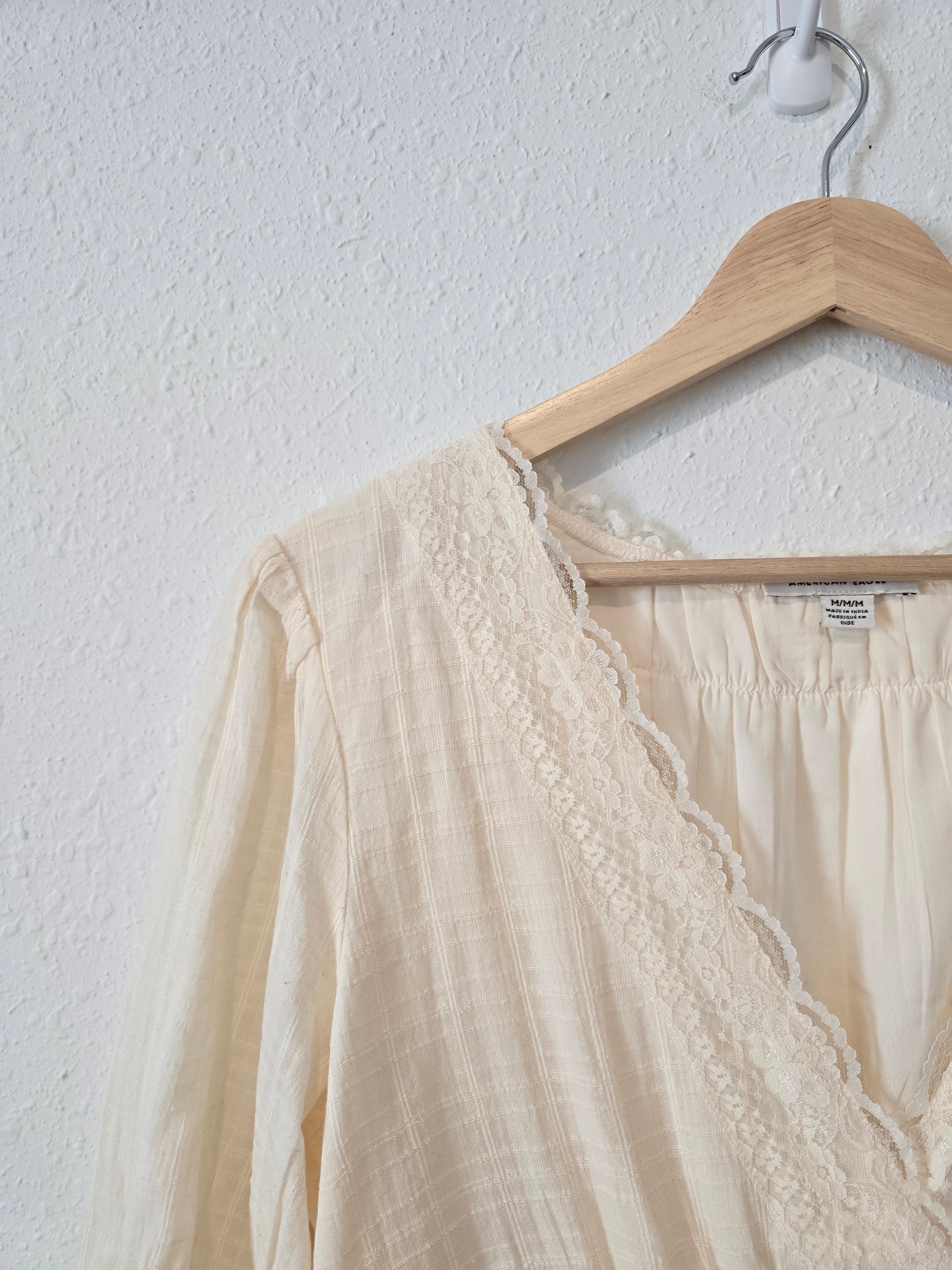 Cream Lace V Neck Top (M)