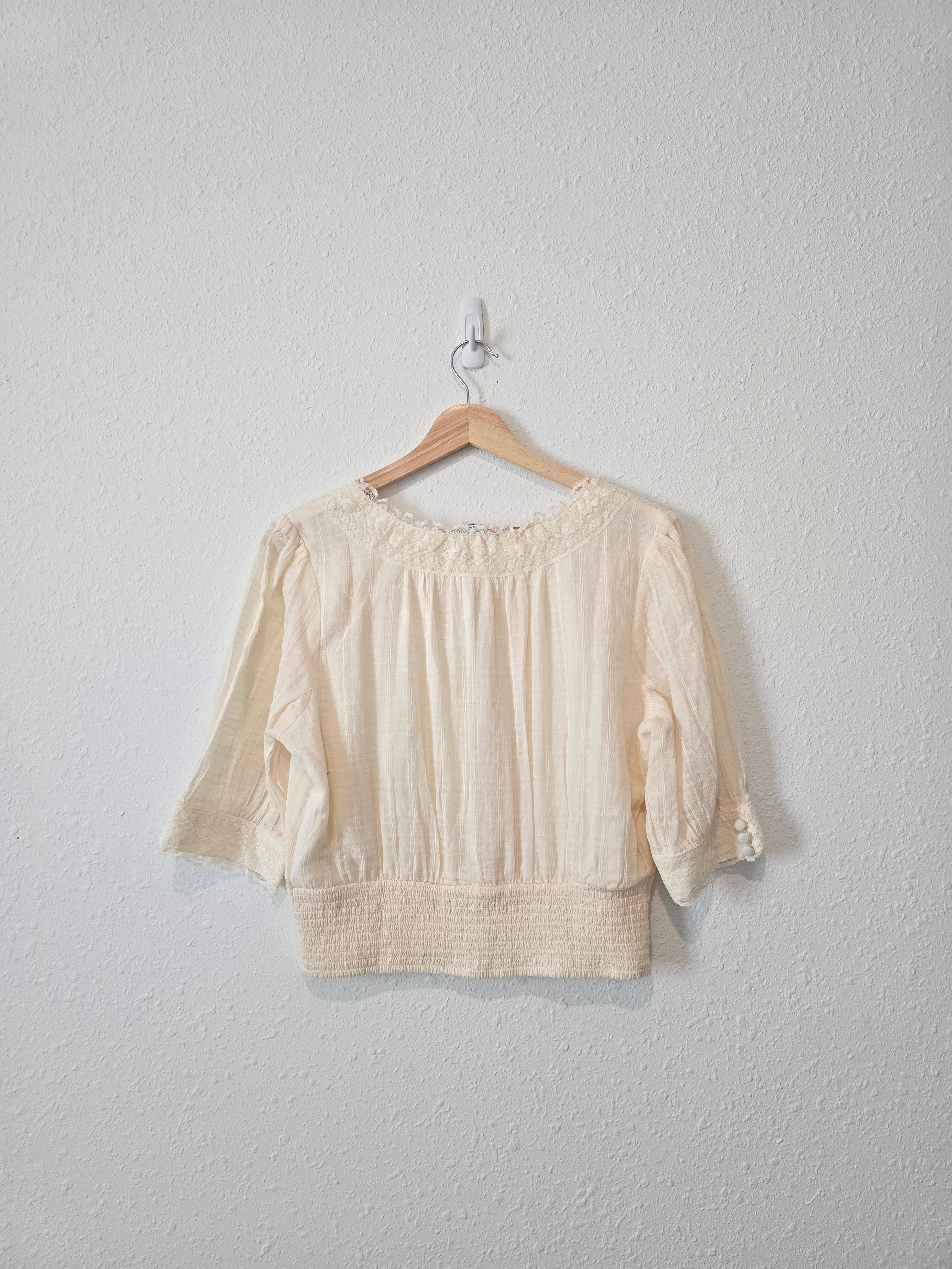 Cream Lace V Neck Top (M)