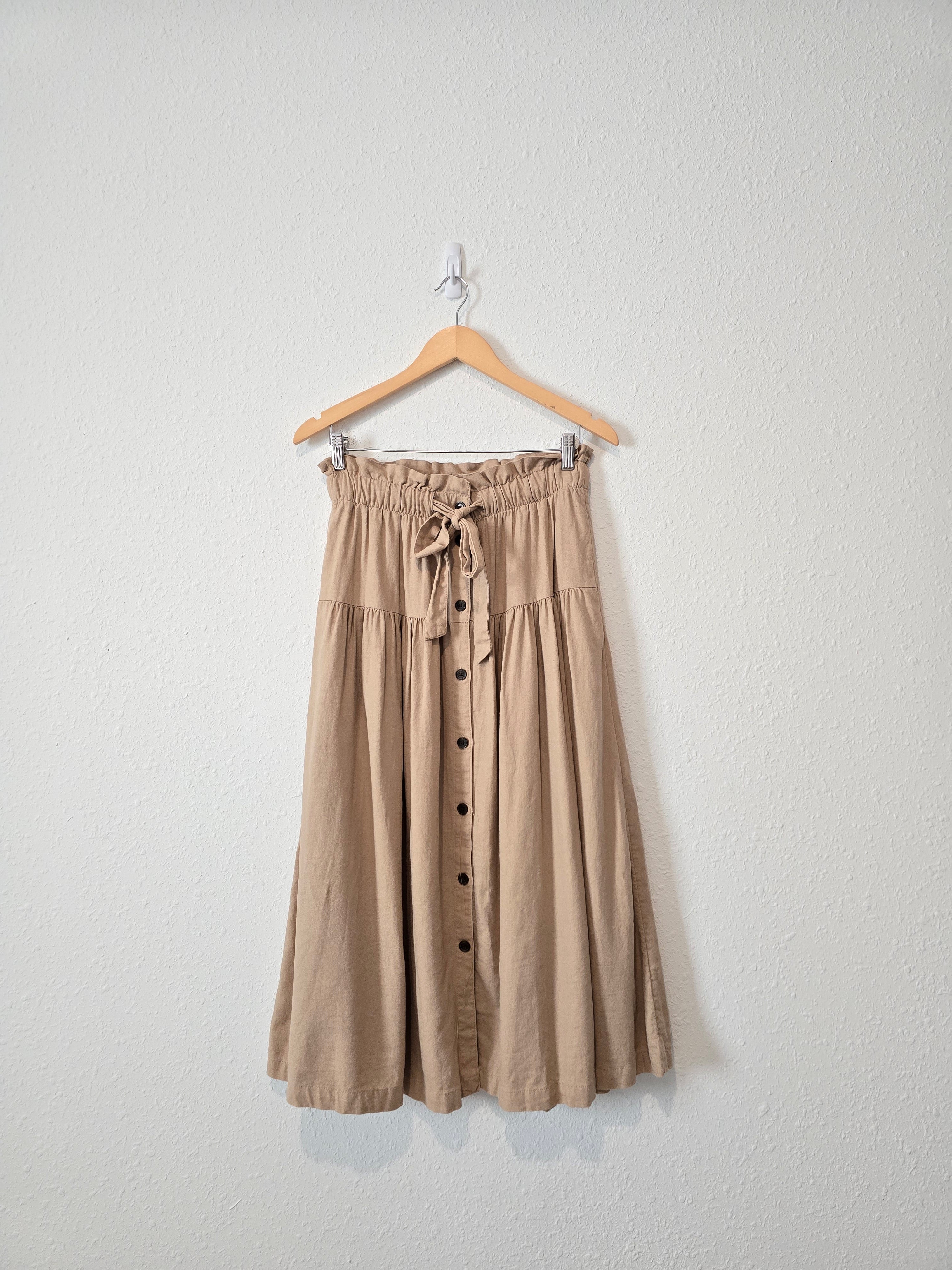 Linen Blend Tiered Midi Skirt (S)