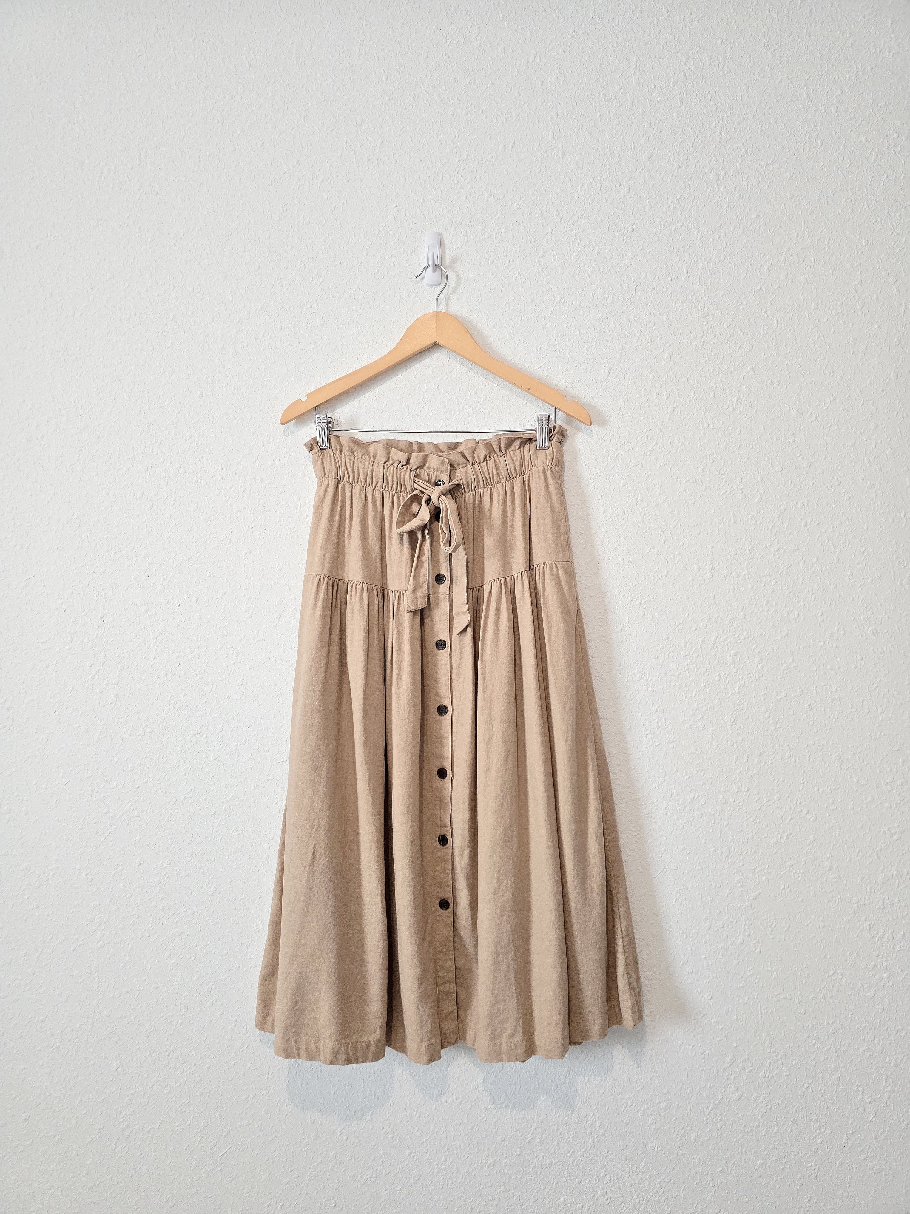 Linen Blend Tiered Midi Skirt (S)