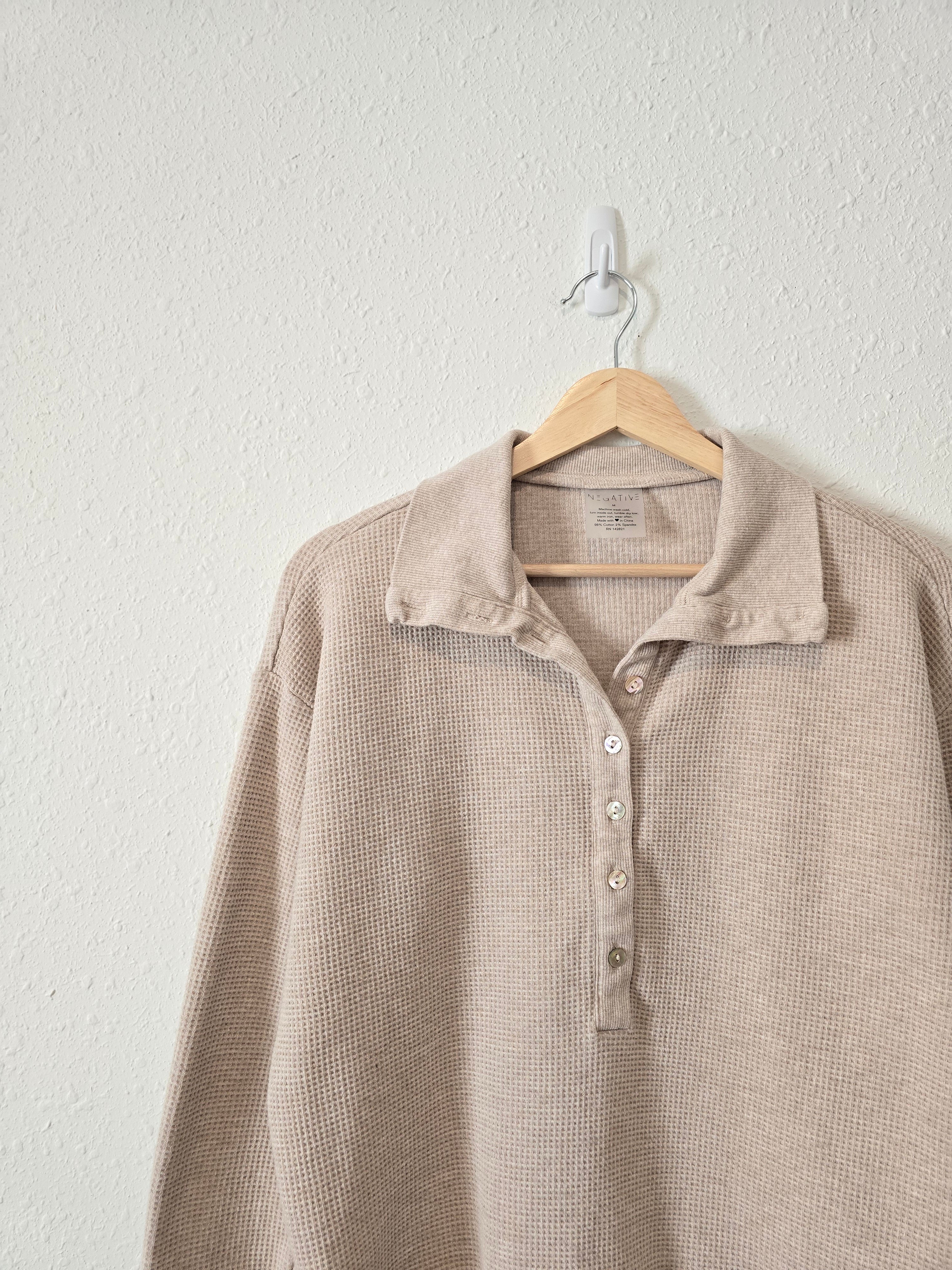 Oversized Waffle Henley Pullover (M)
