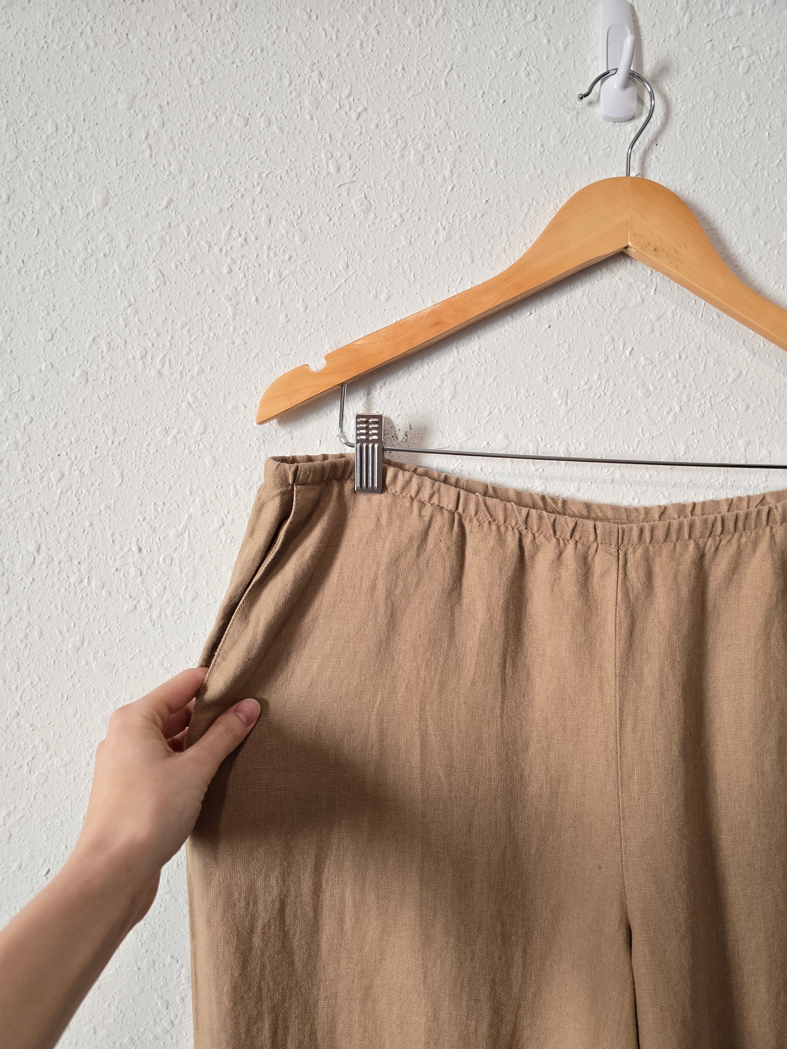 Camel Linen Wide Leg Pants (M)