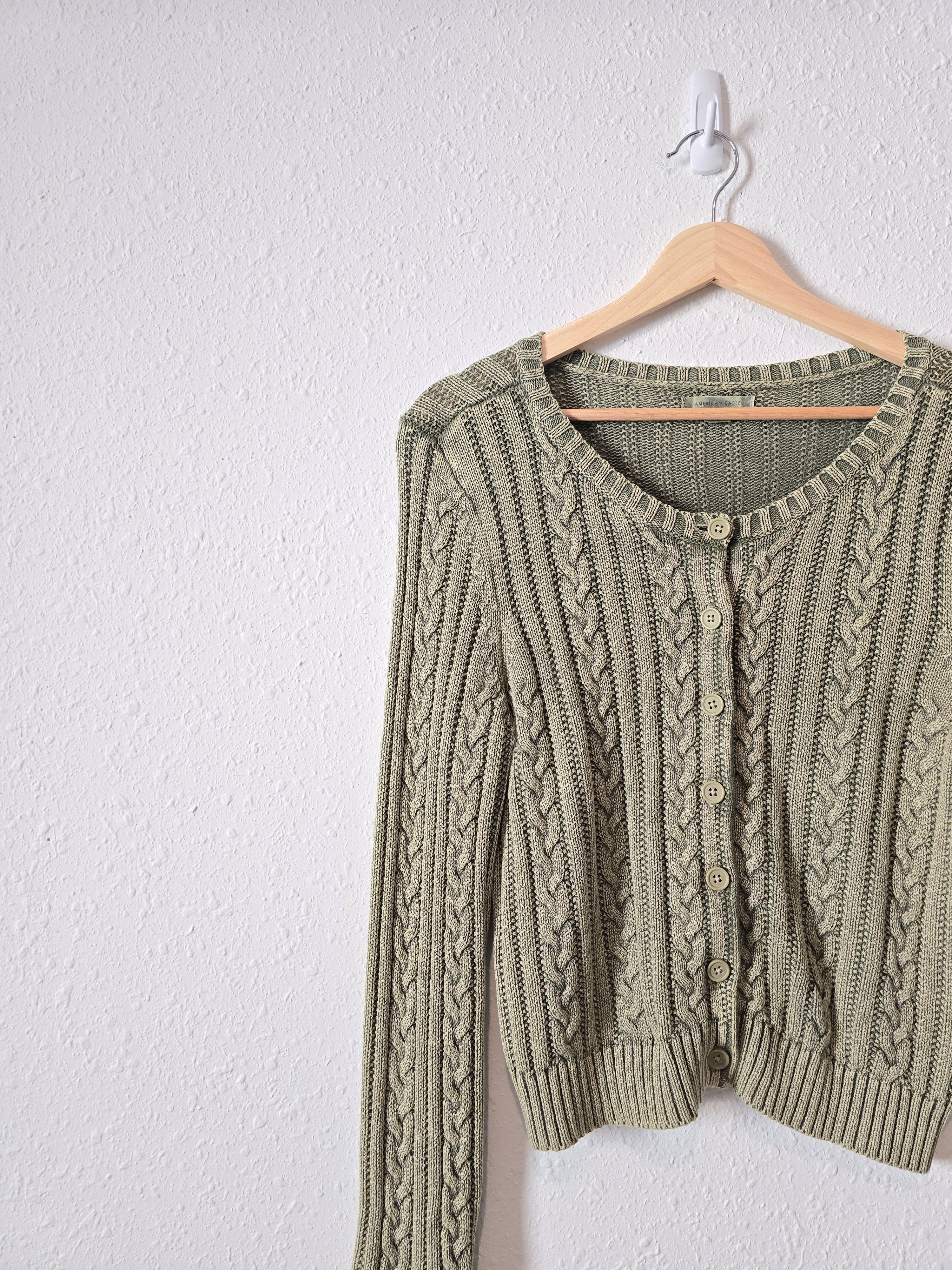 Green Cable Knit Cardigan (M)