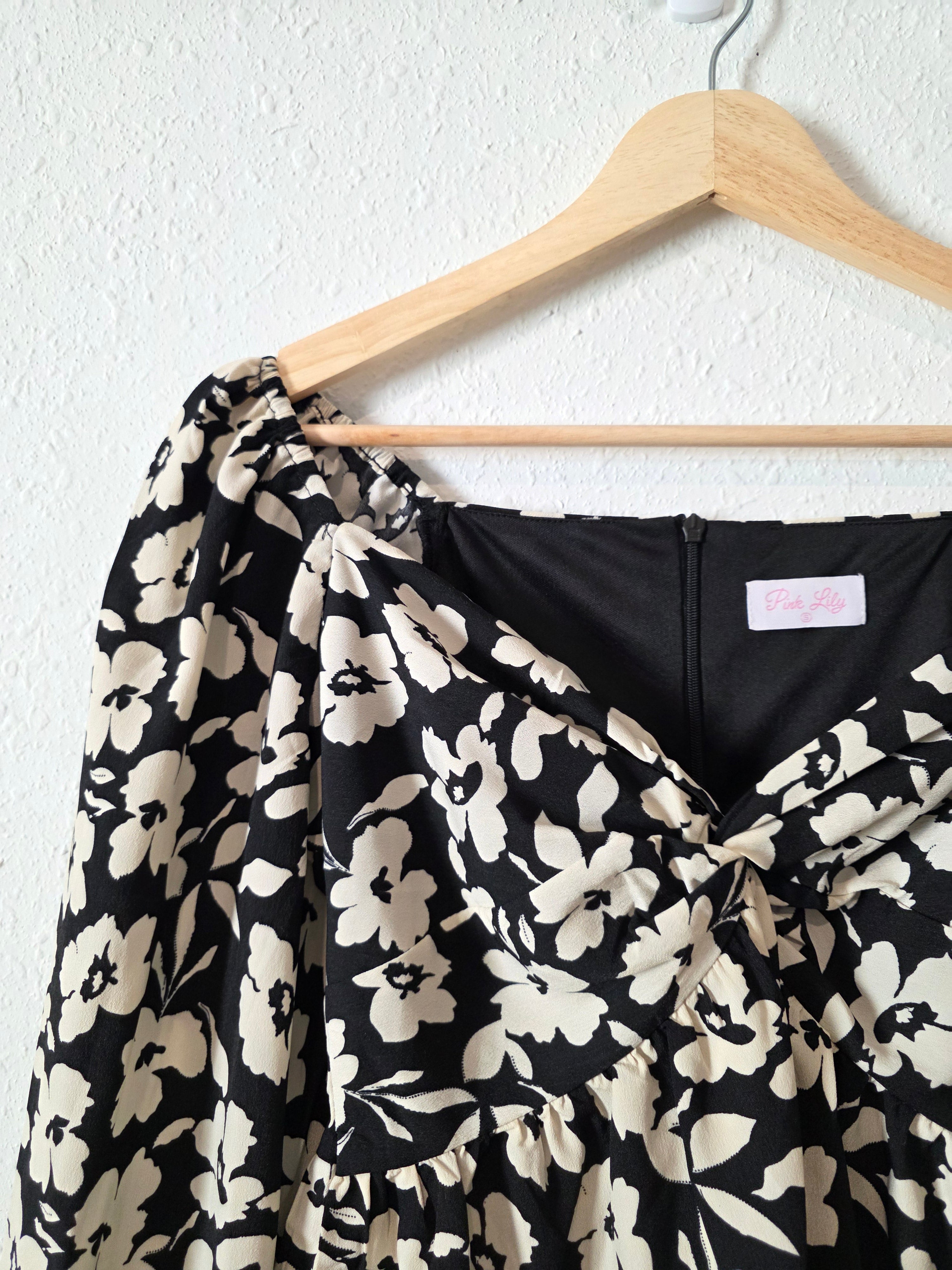 Pink Lily Floral Puff Sleeve Top (S)