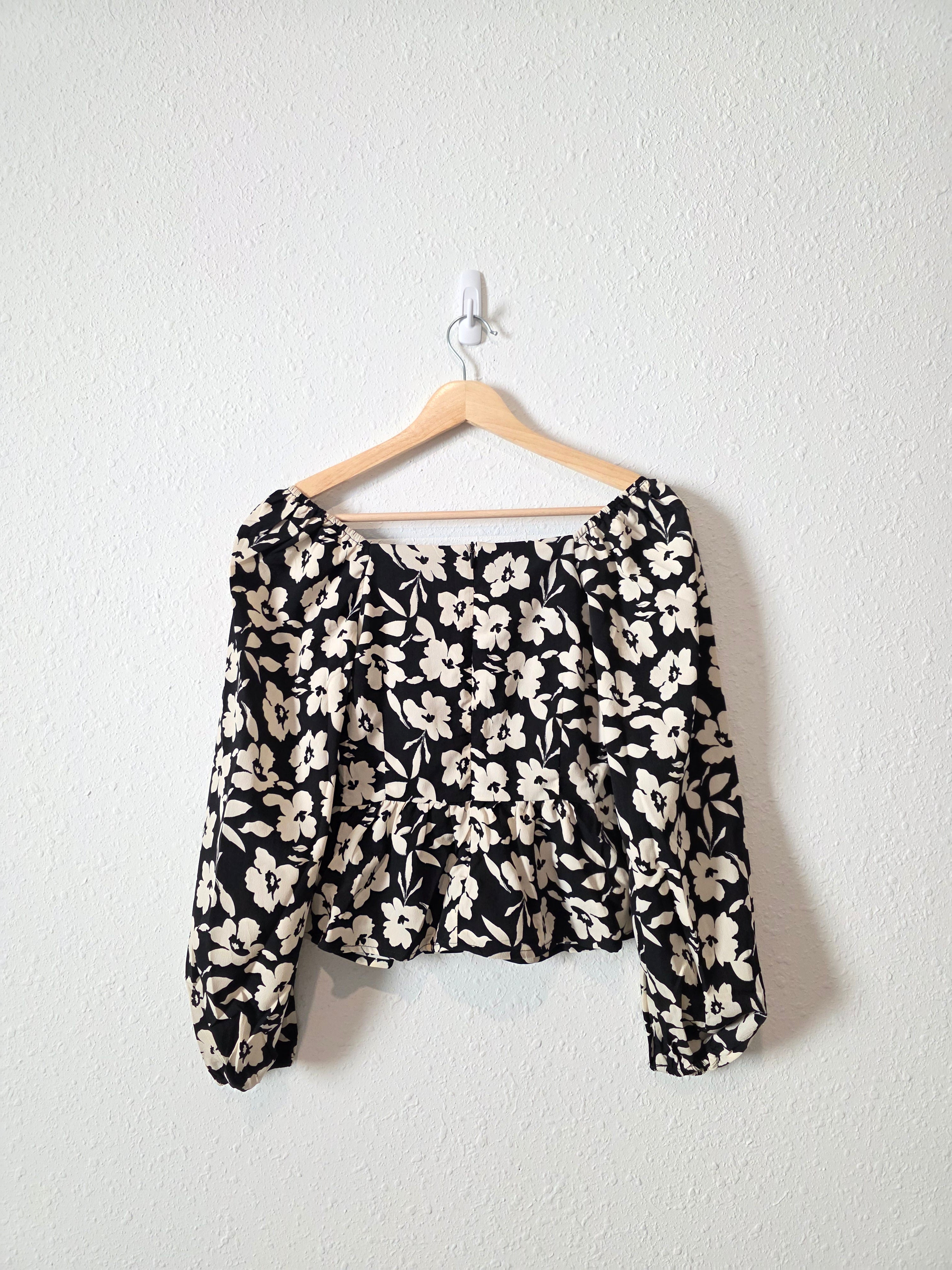 Pink Lily Floral Puff Sleeve Top (S)