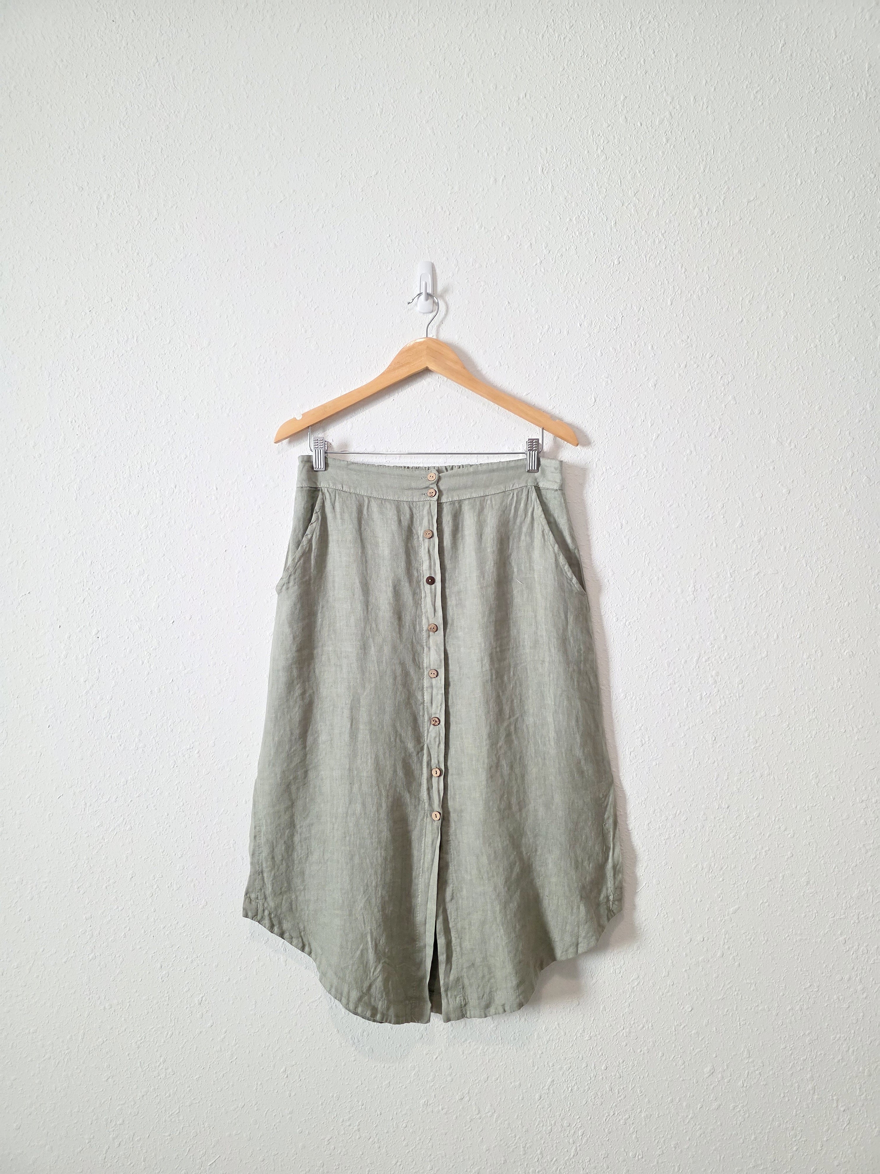 Green Linen Midi Skirt (M)