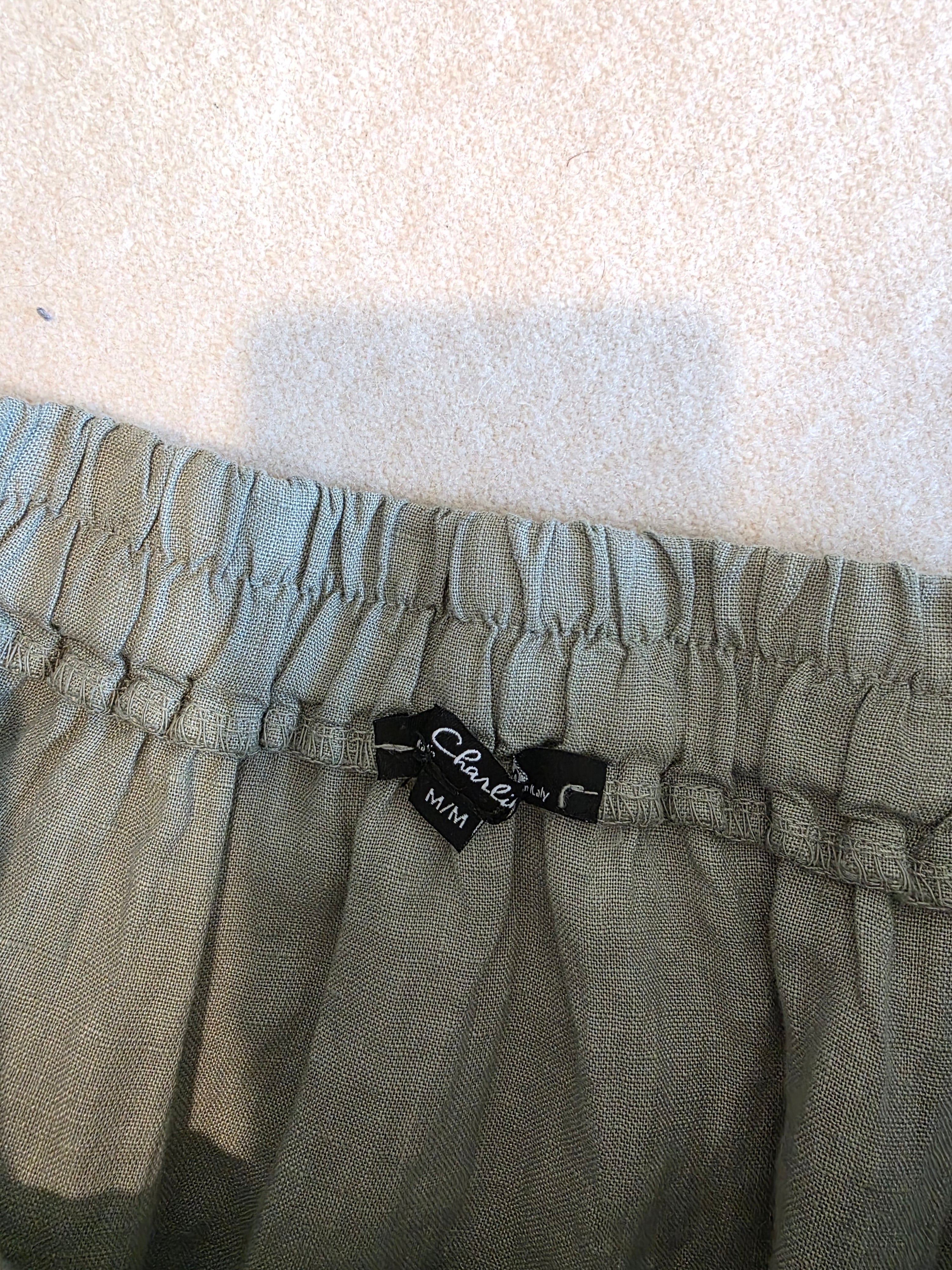 Green Linen Midi Skirt (M)